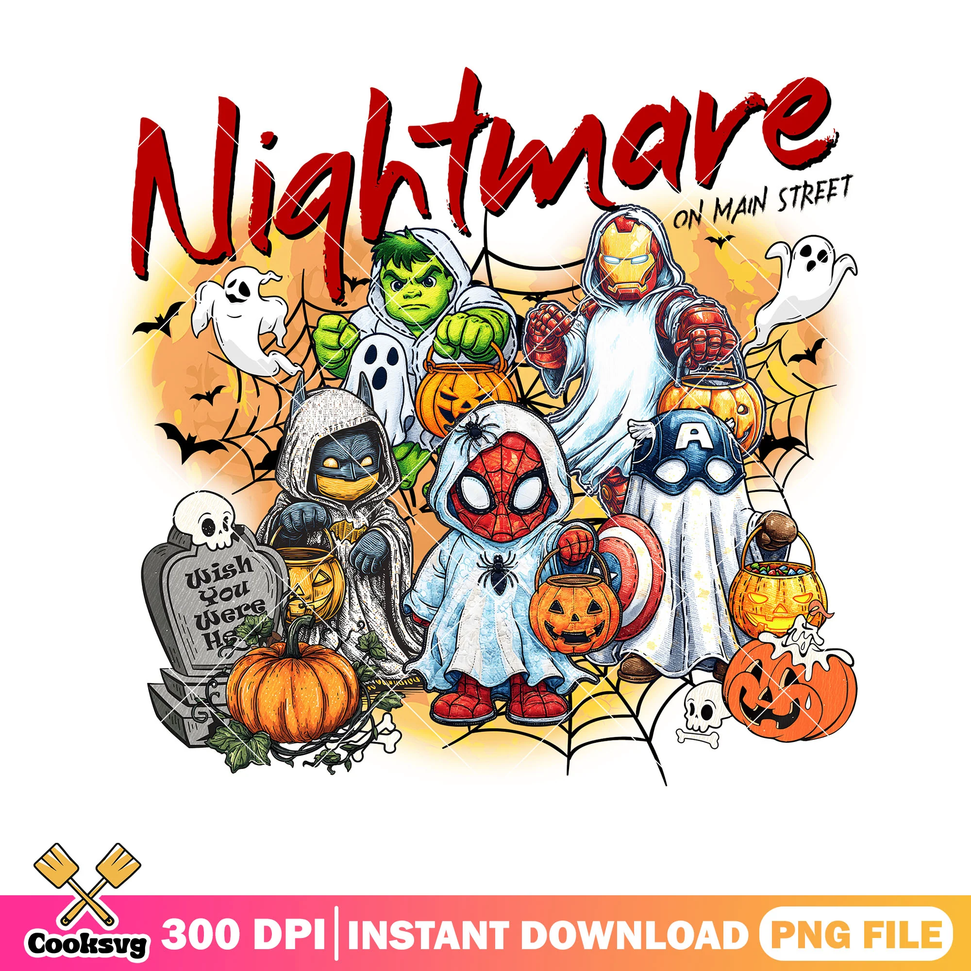 Cute Avenger Ghouls png, marvel halloween png, cute chibi png