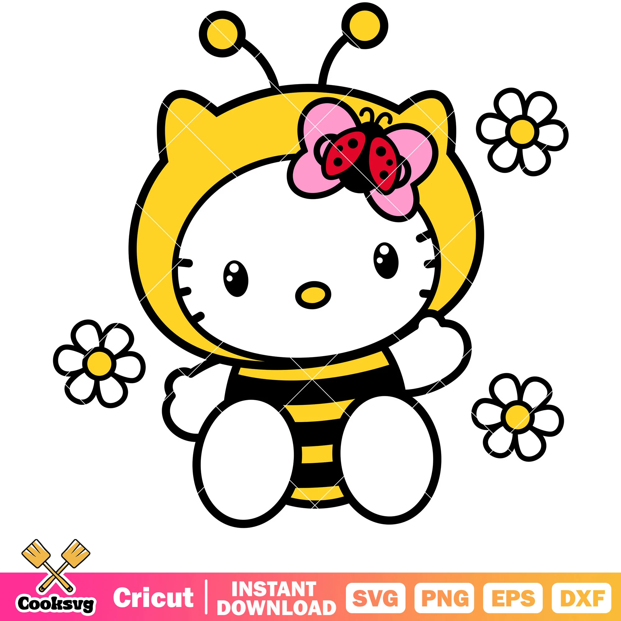 Cute bee hello kitty design svg, hello kitty character svg