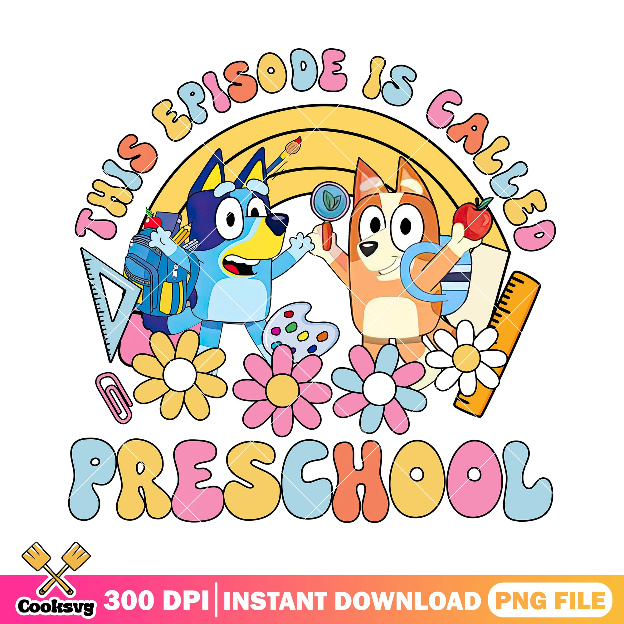 Cute bluey và bingo file png, preschool png, going back to school png