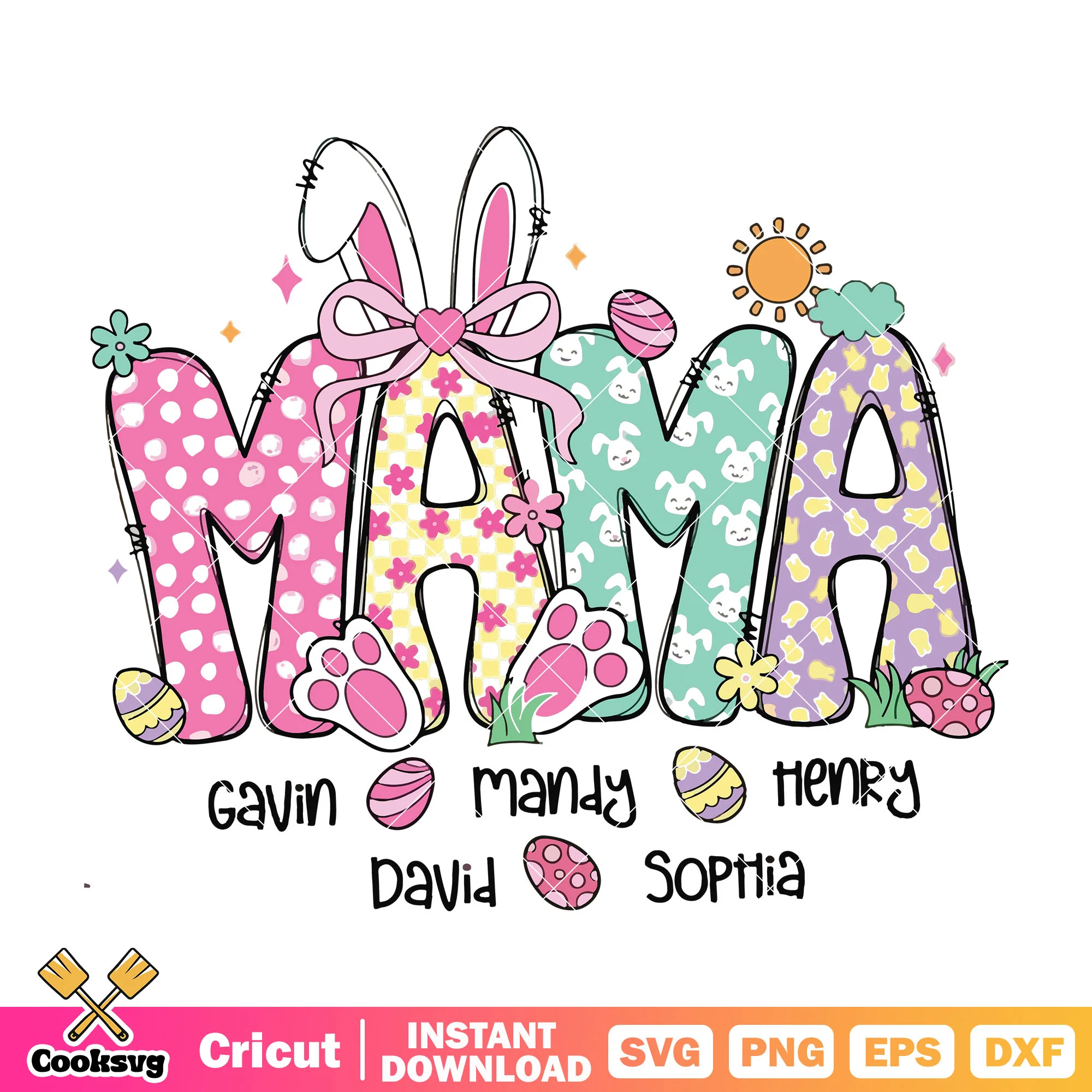 Cute bunny easter mama vibes svg, easter bunny svg, cute easter svg