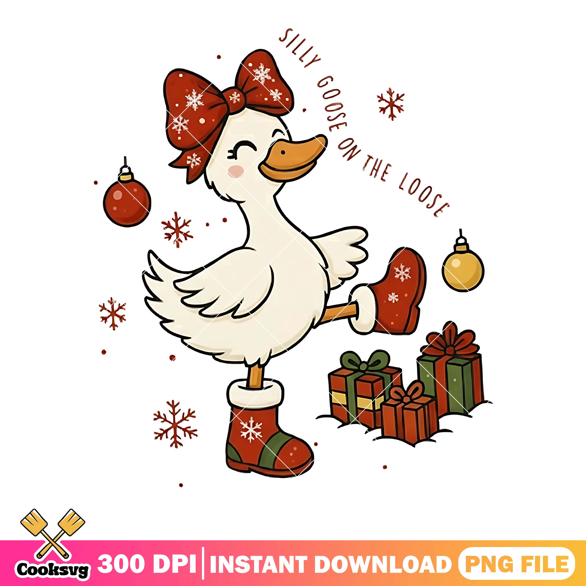 Cute goose in christmas png, christmas gifts png, christmas decor png