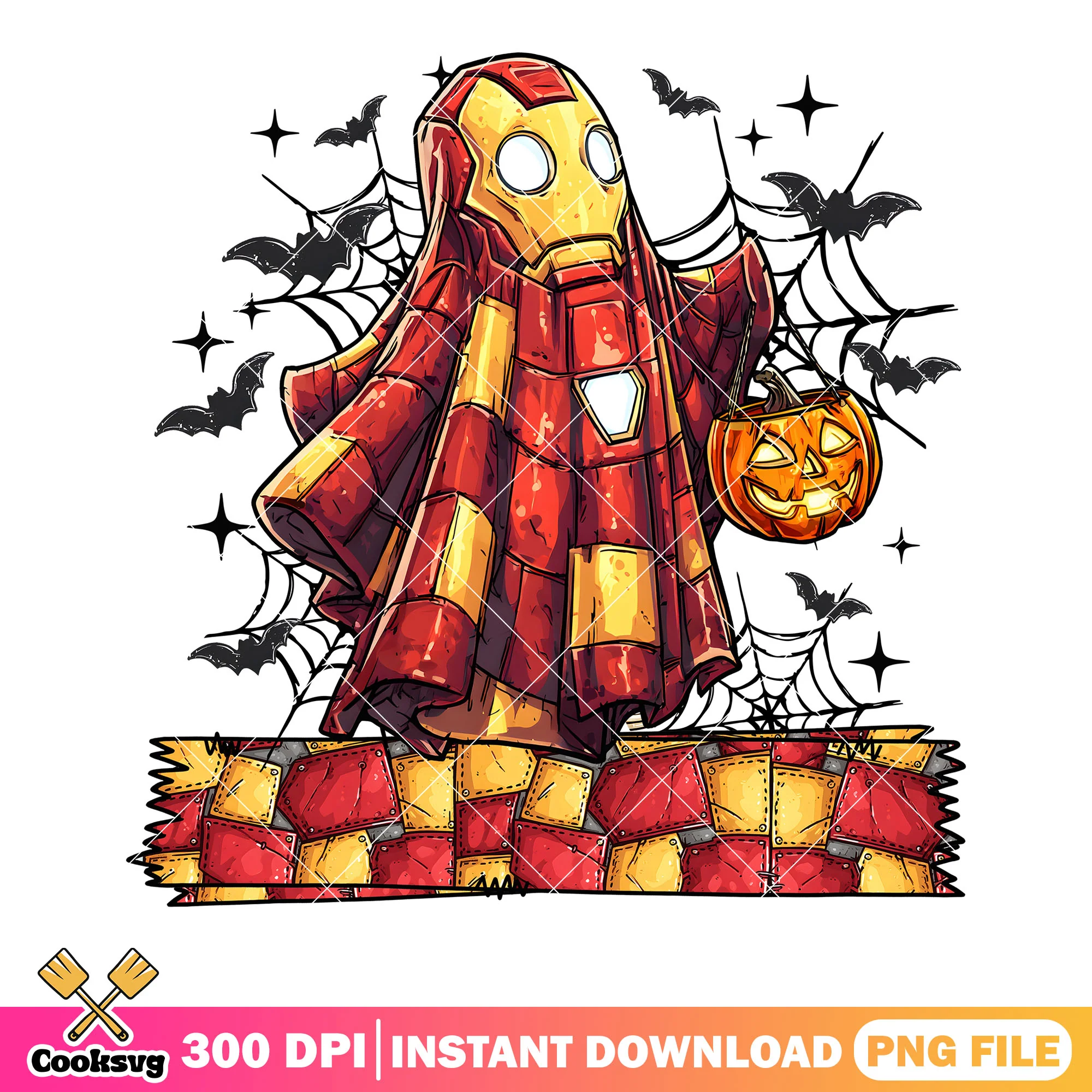 Cute Iron Ghost png, jack o lantern pumpkin png, marvel halloween png