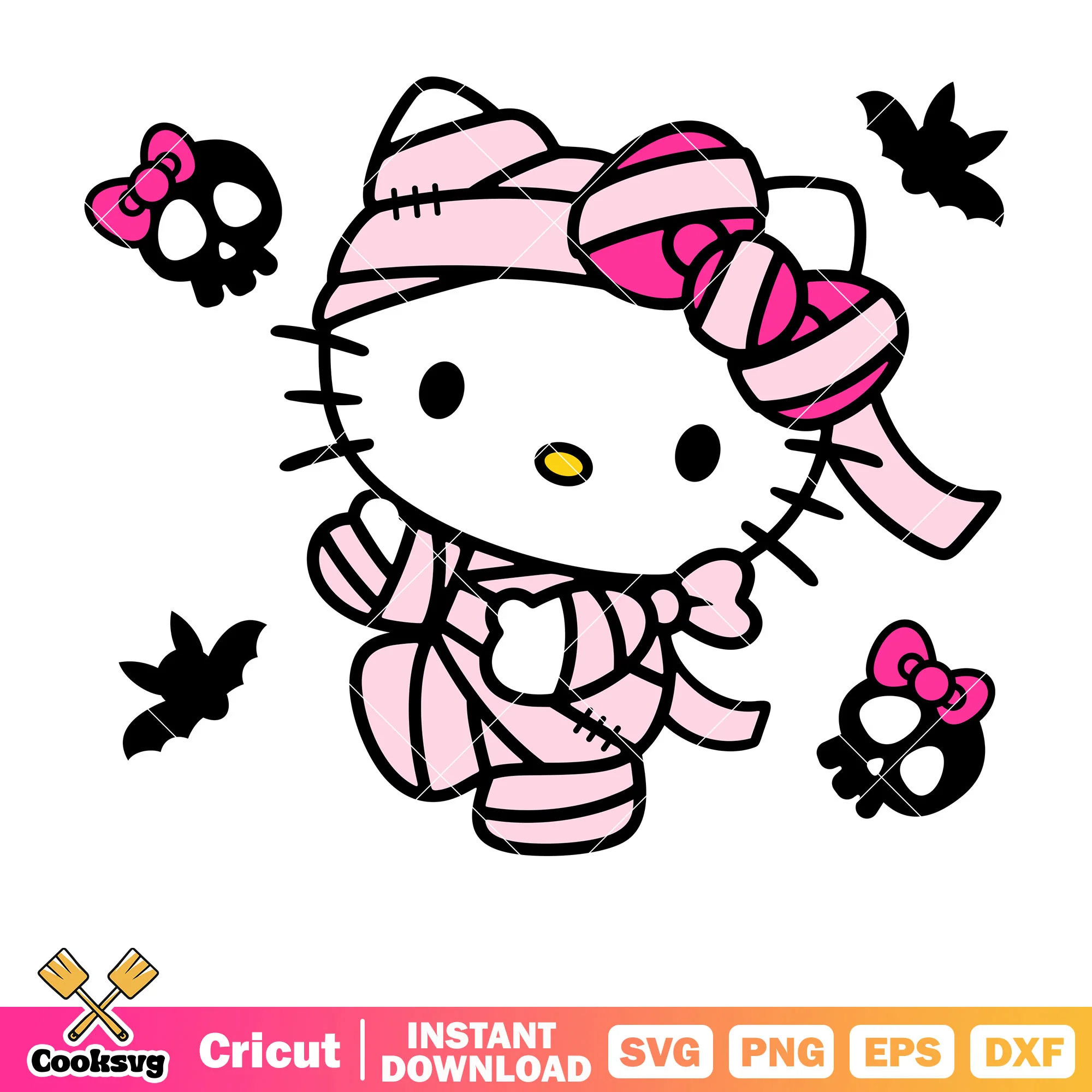 Cute kitty mummy pink design svg, halloween hello kitty svg
