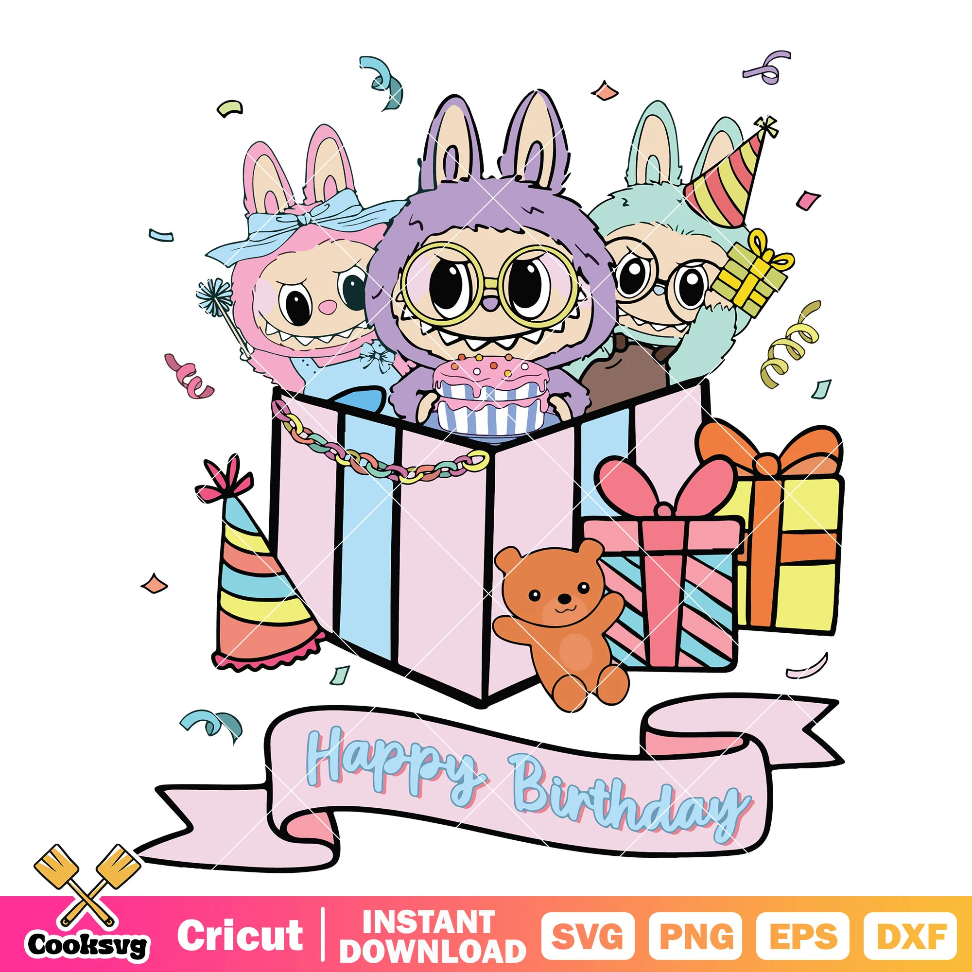 Cute labubu happy birthday svg, labubu pop mart svg, labubu birthday svg