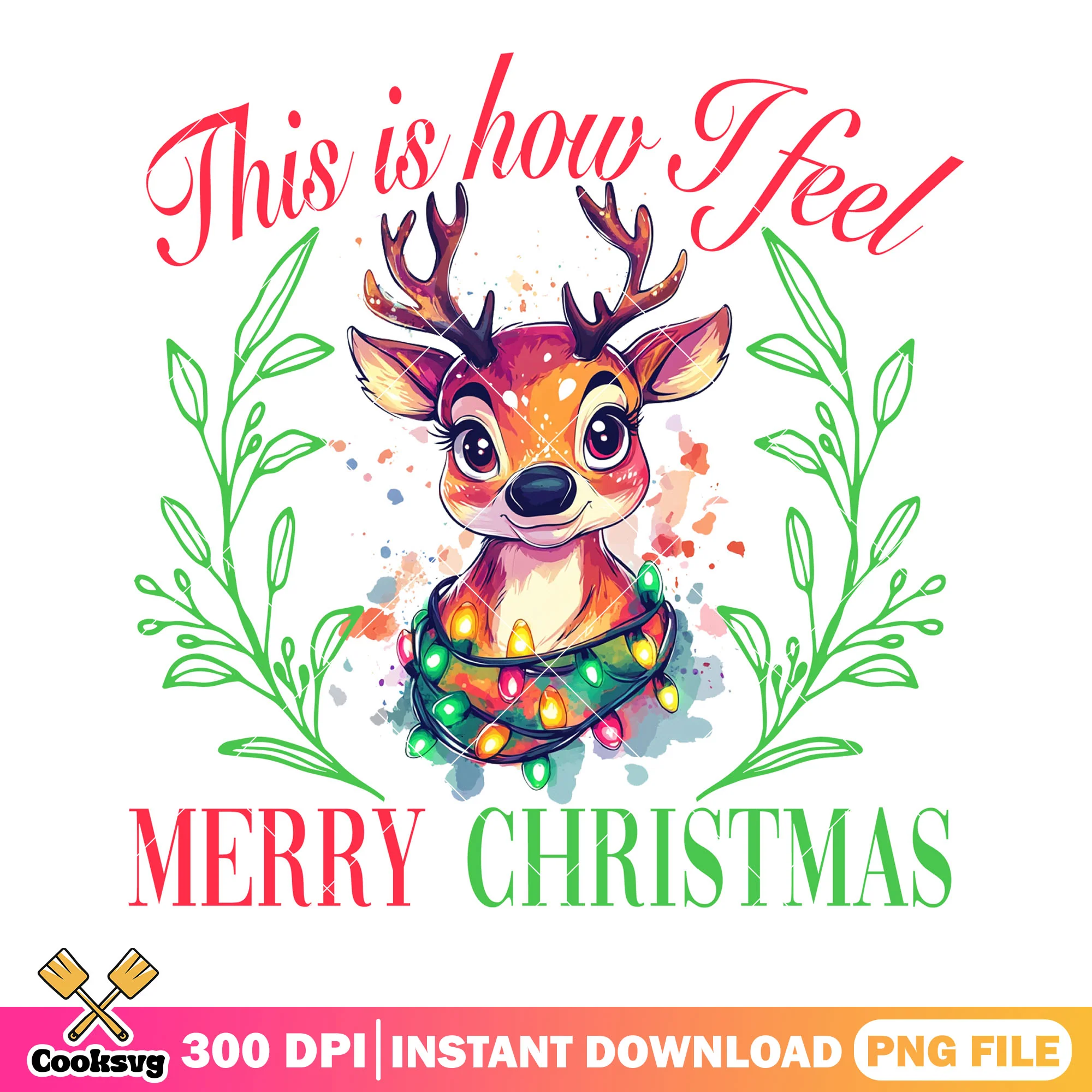 Cute reindeer christmas poster png, christmas lights png, noel png