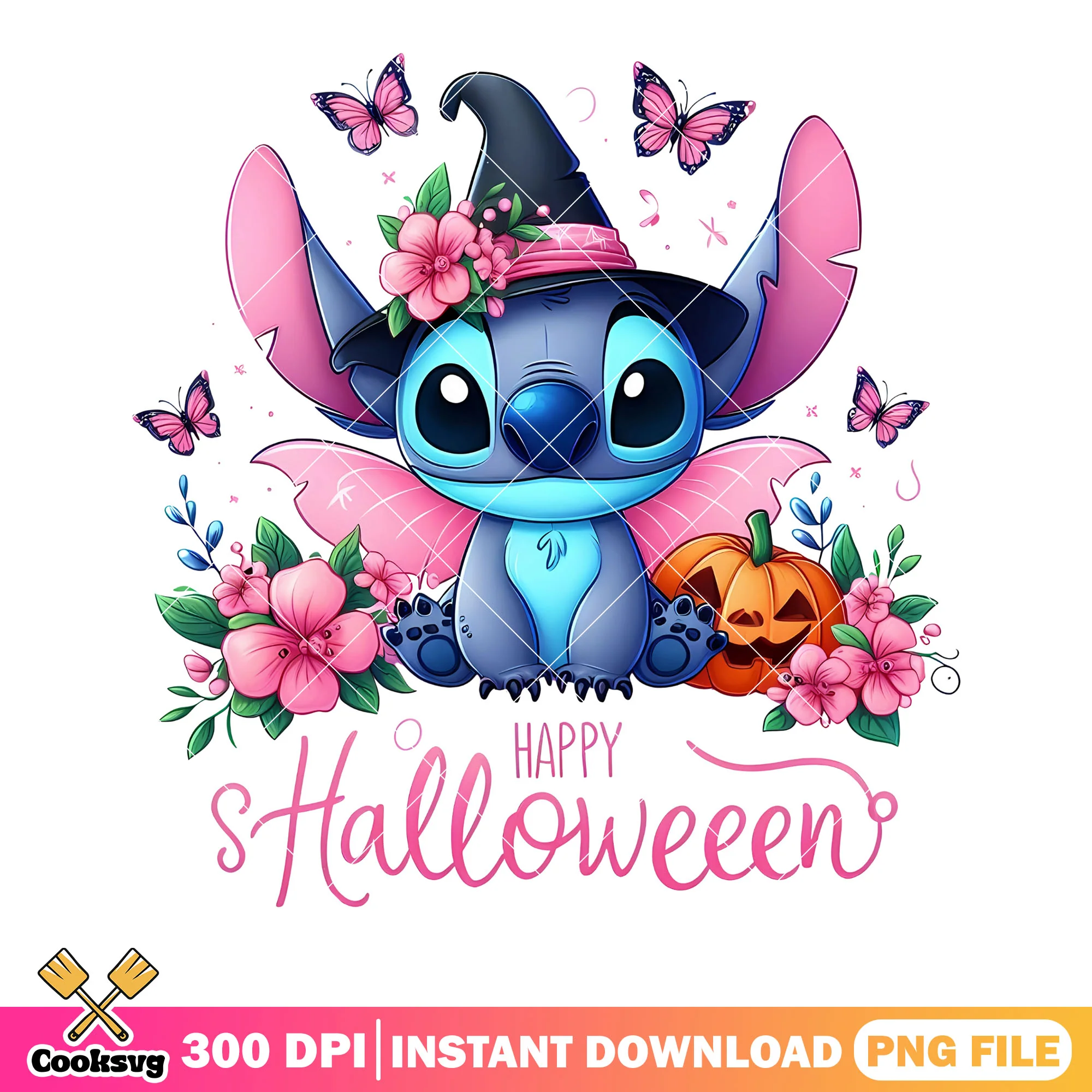 Cute stitch ack o lantern png, pink butterfly png, halloween scary png