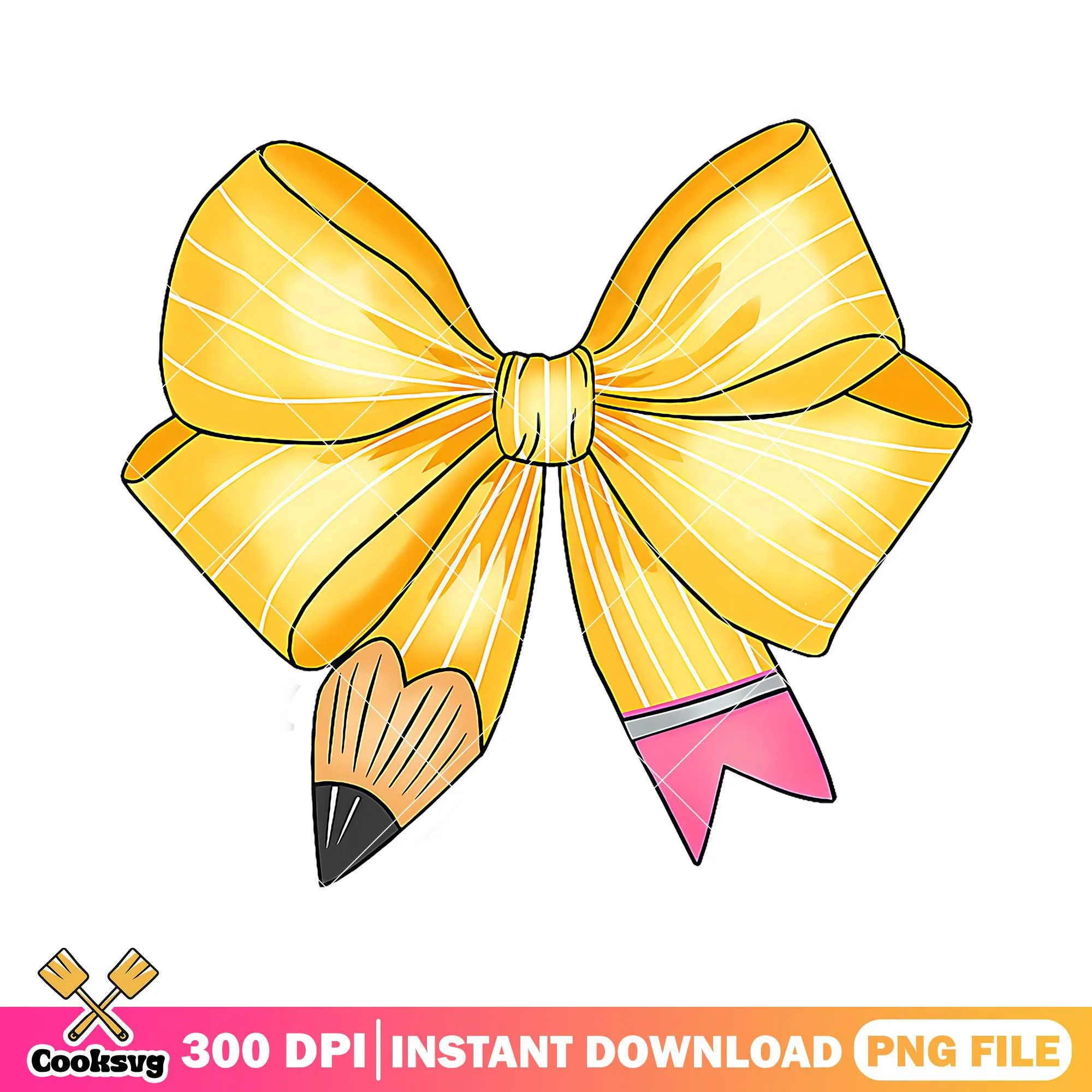 Cute yellow bow png, back to school decor png, bow design png