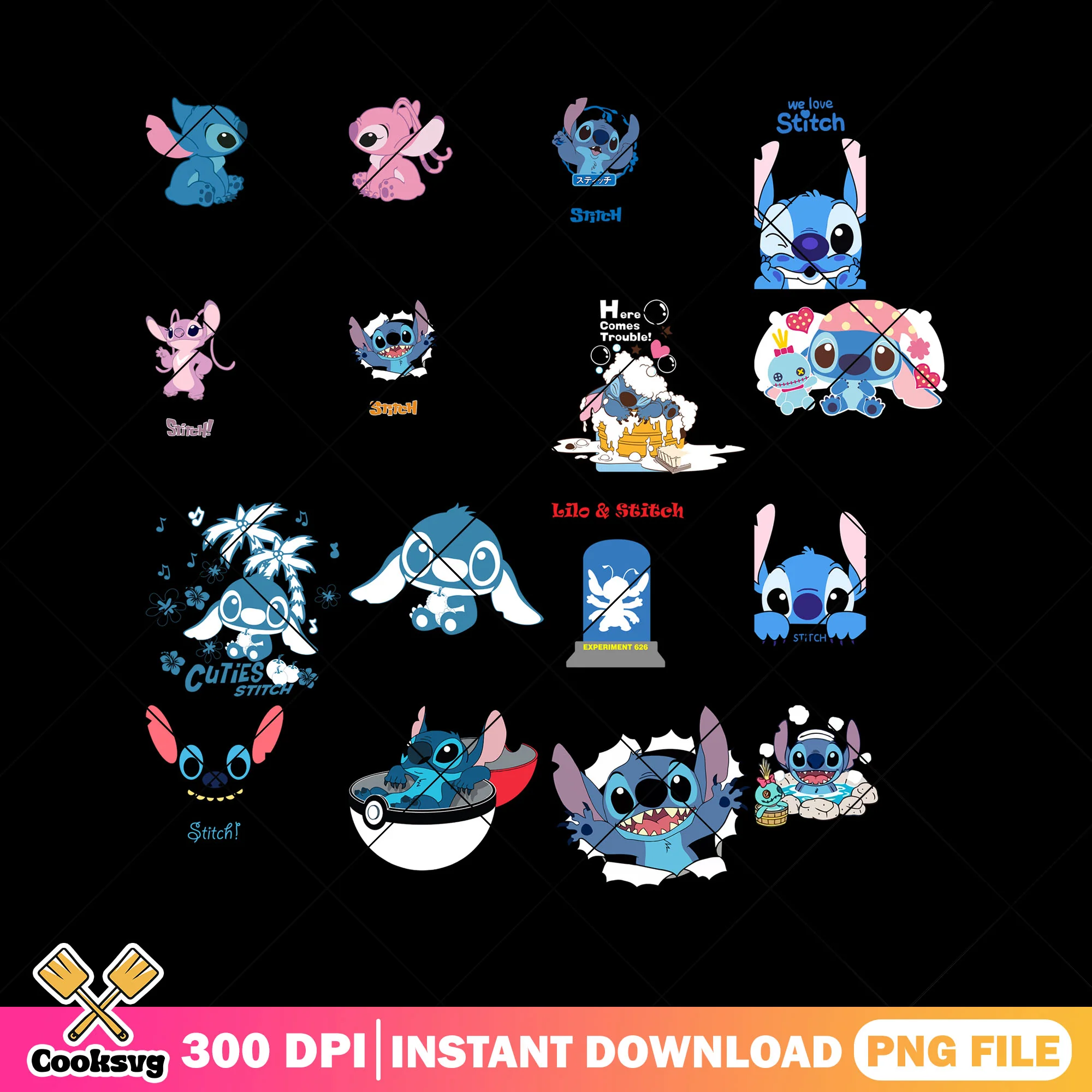Cuties stitch disney png bundle, cute stitch png, stitch love png