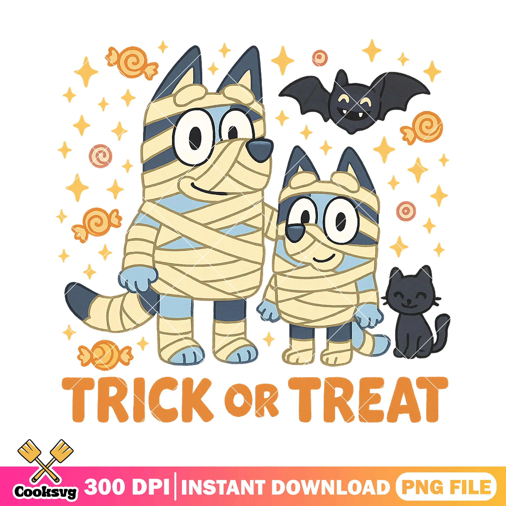 Dad and bluey cosplay mummy on halloween day png, cartoon casts png