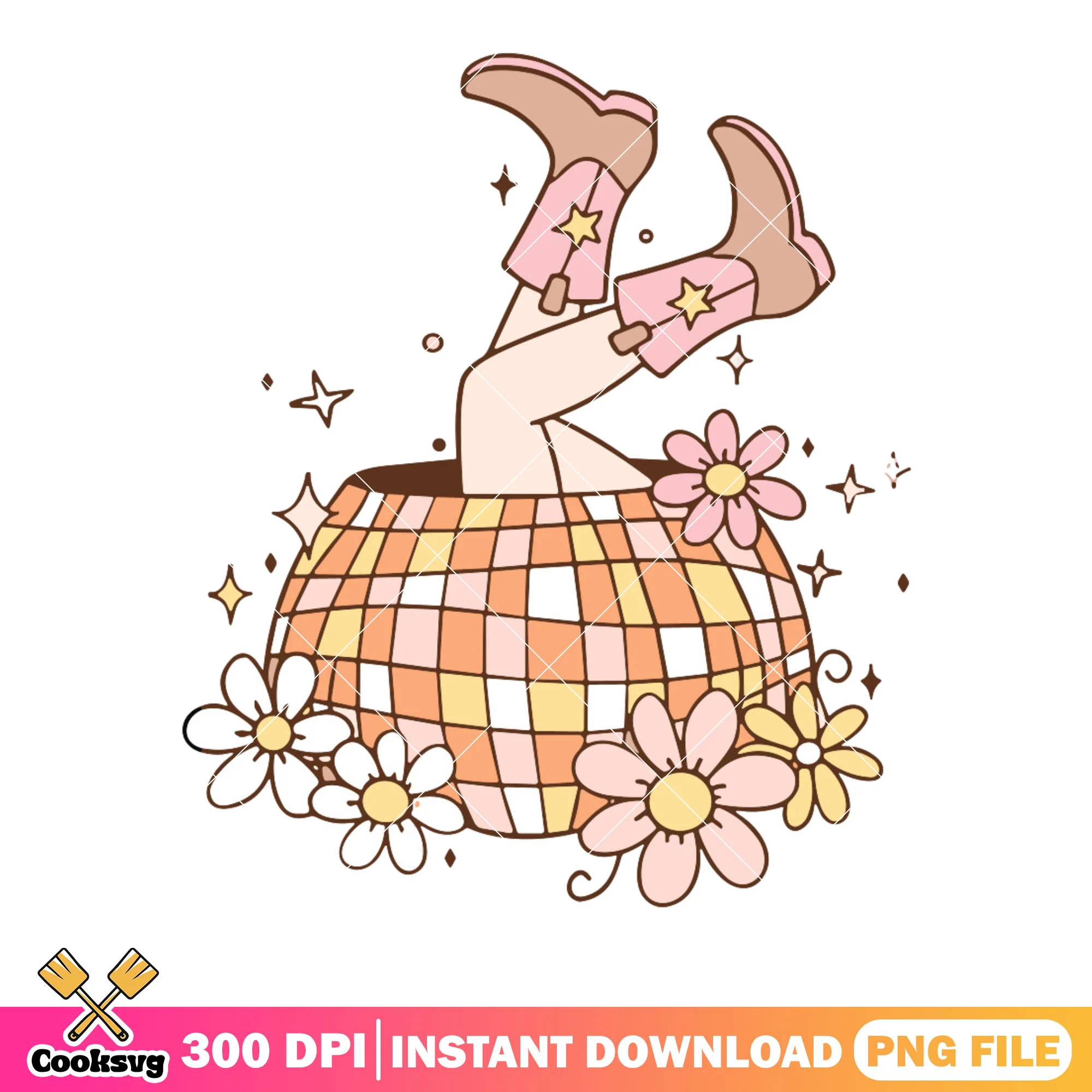 Daisy flower starry night png, pink boots png, scary halloween png