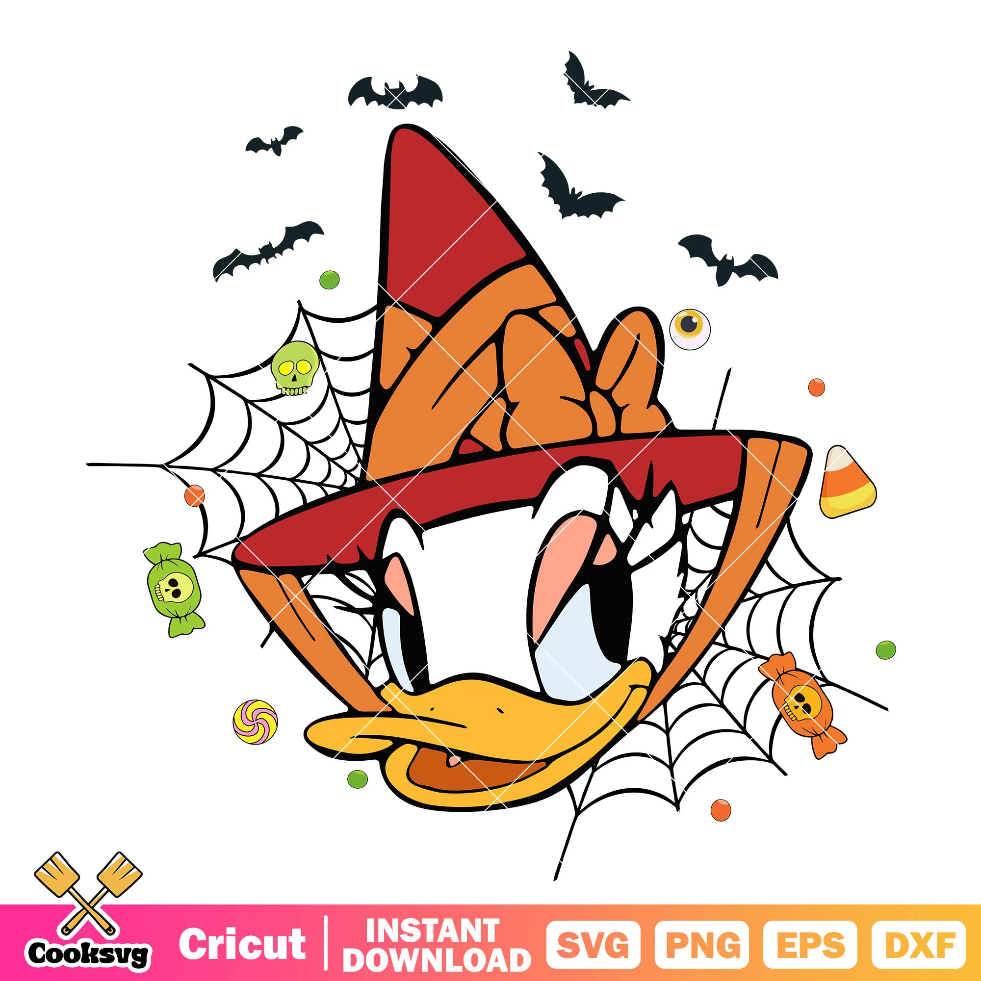 Daisy halloween head svg, disney halloween svg, daisy duck svg