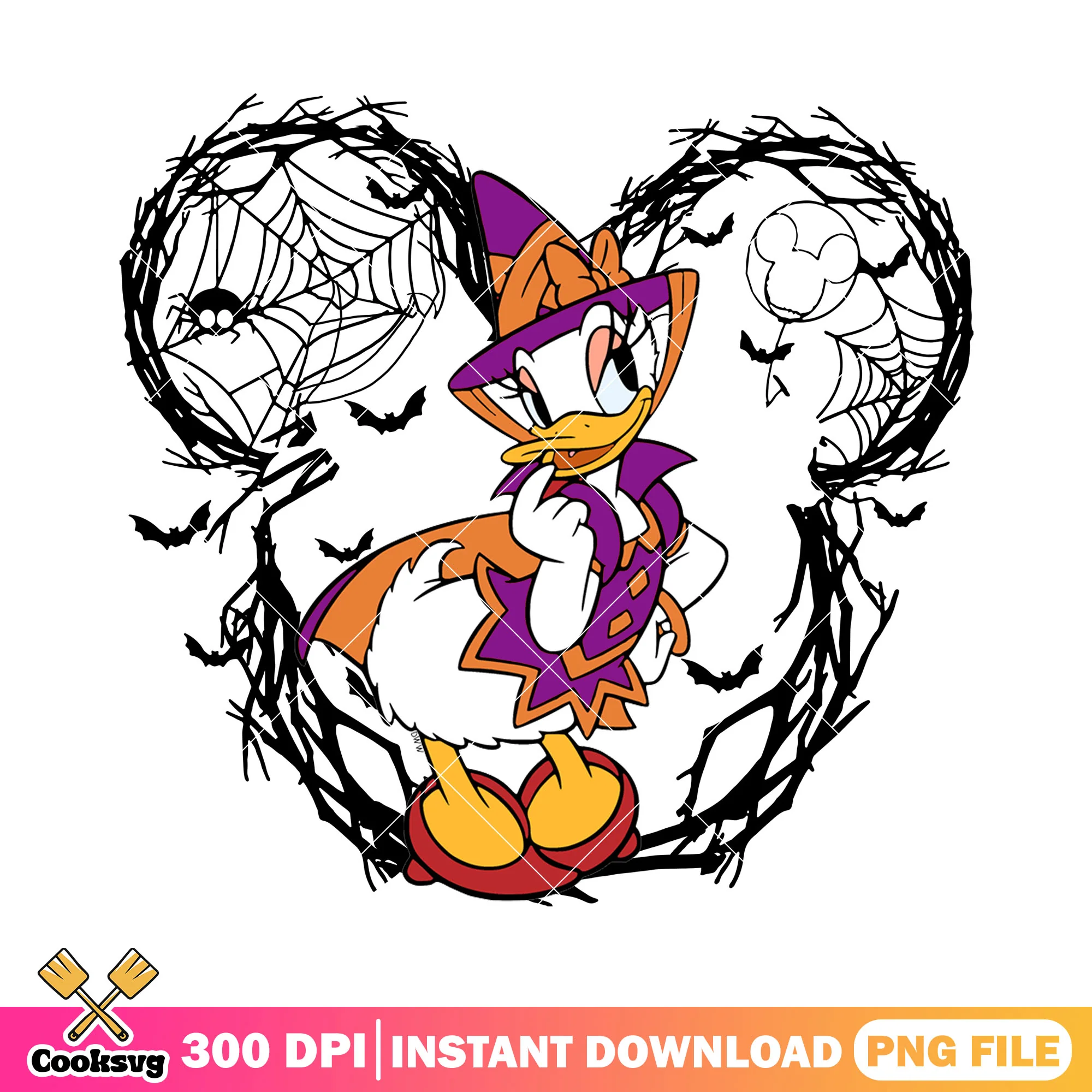 Daisy witch design png, mickey mouse png, disney halloween png
