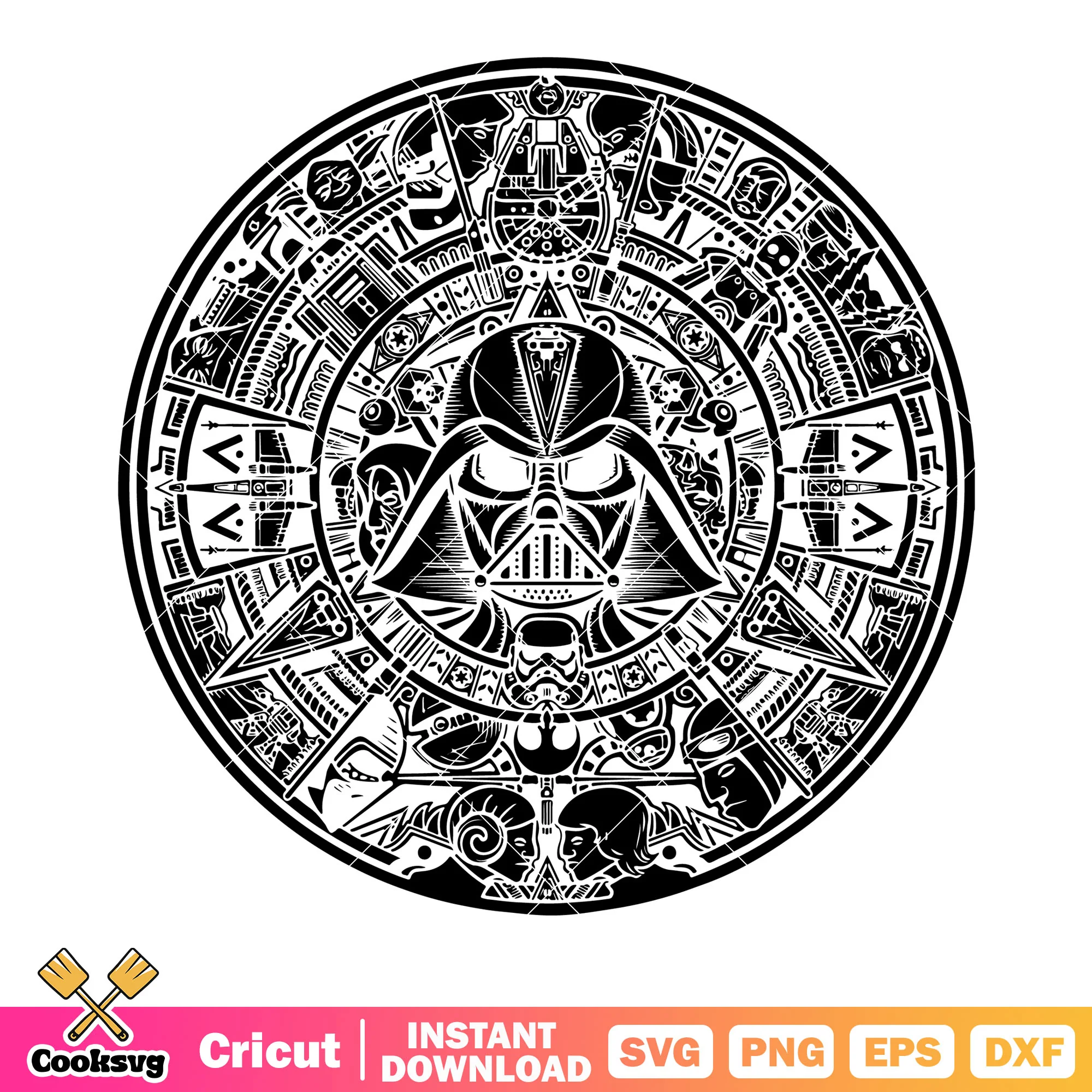 Darth vader svg, aztec calendar svg, star war movie svg