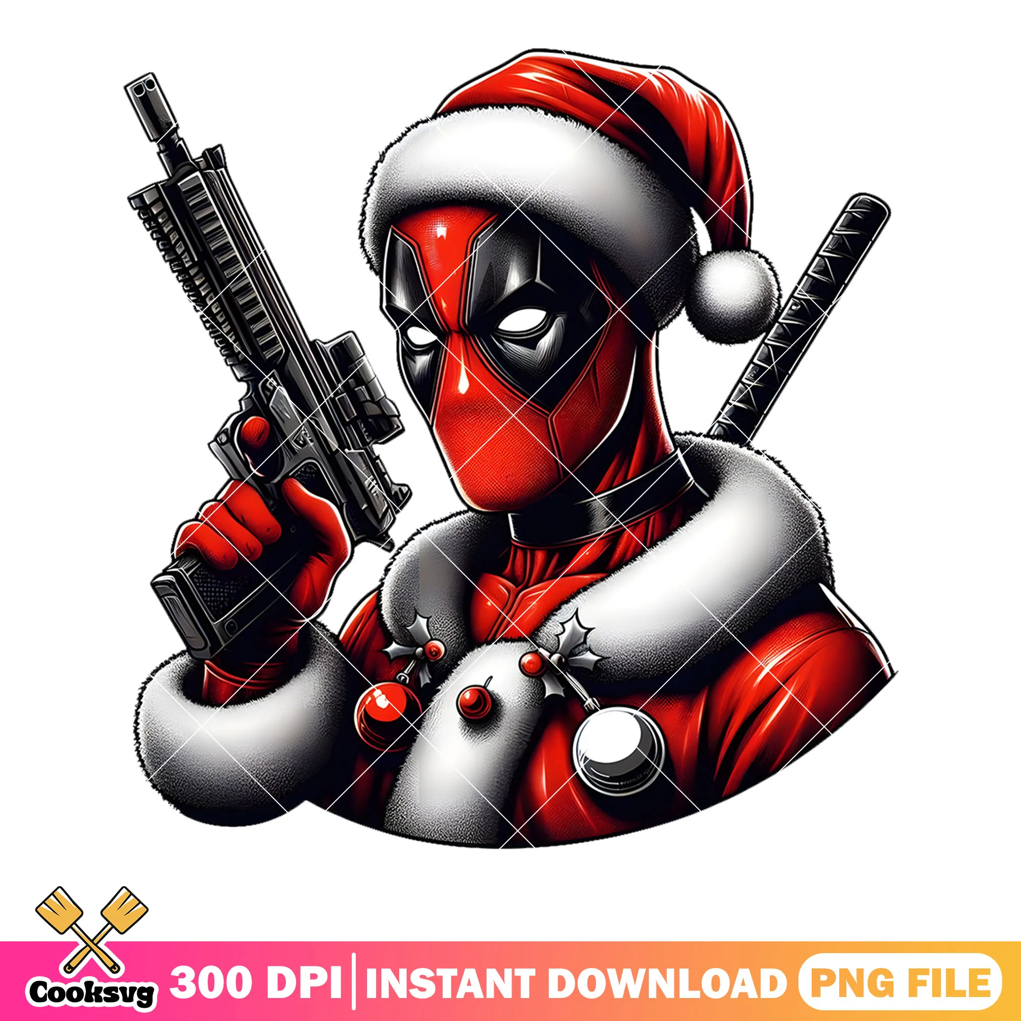 Deadpool bad santa png, santa suit katana png, deadpool cool png