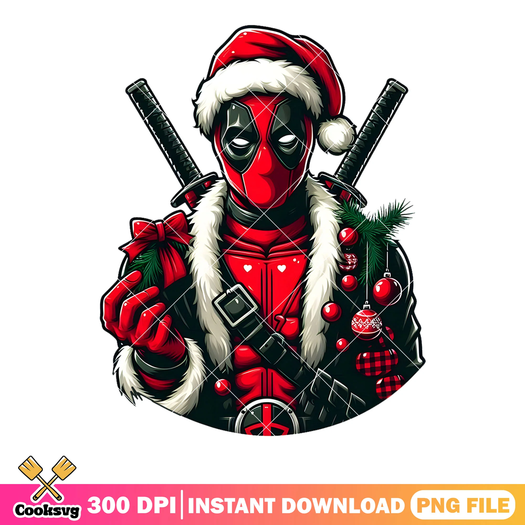 Deadpool ornament decoration png, wreath red png, winter cape png