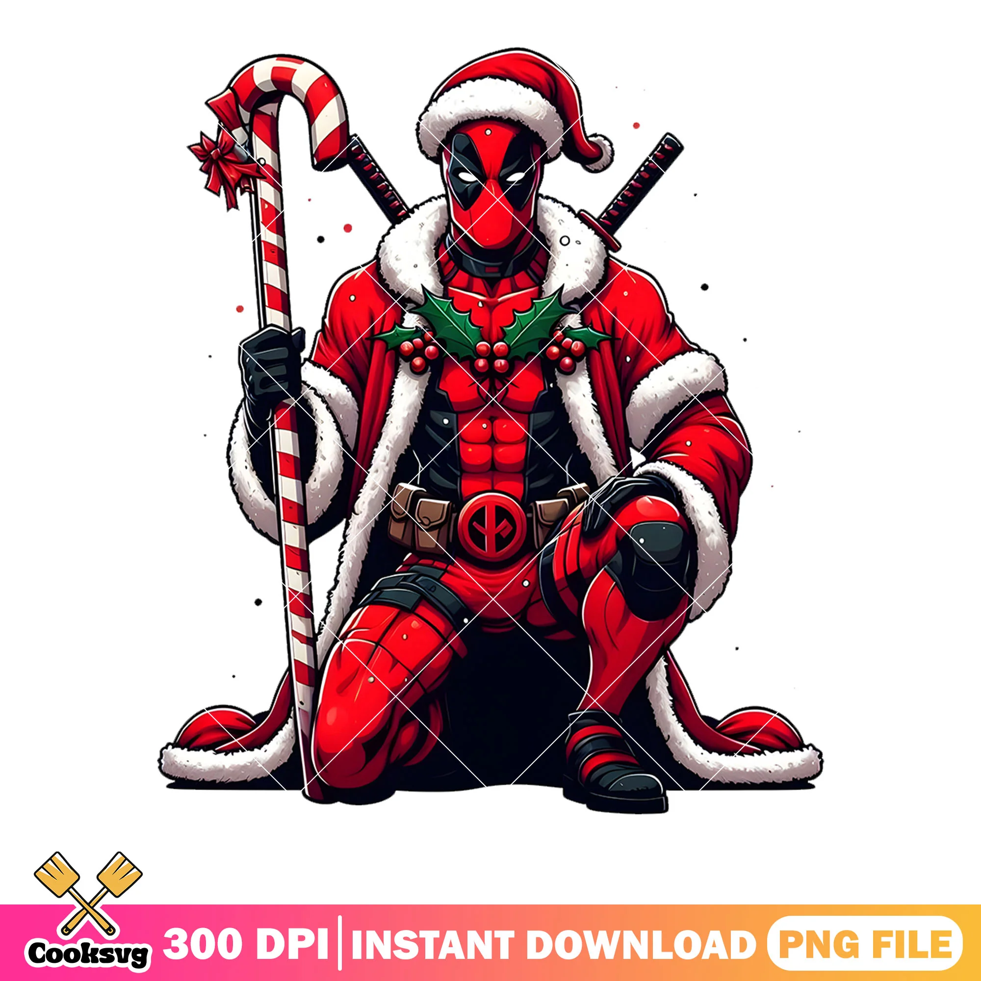 Deadpool ugly sweater png, deadpool katanas png, holiday png