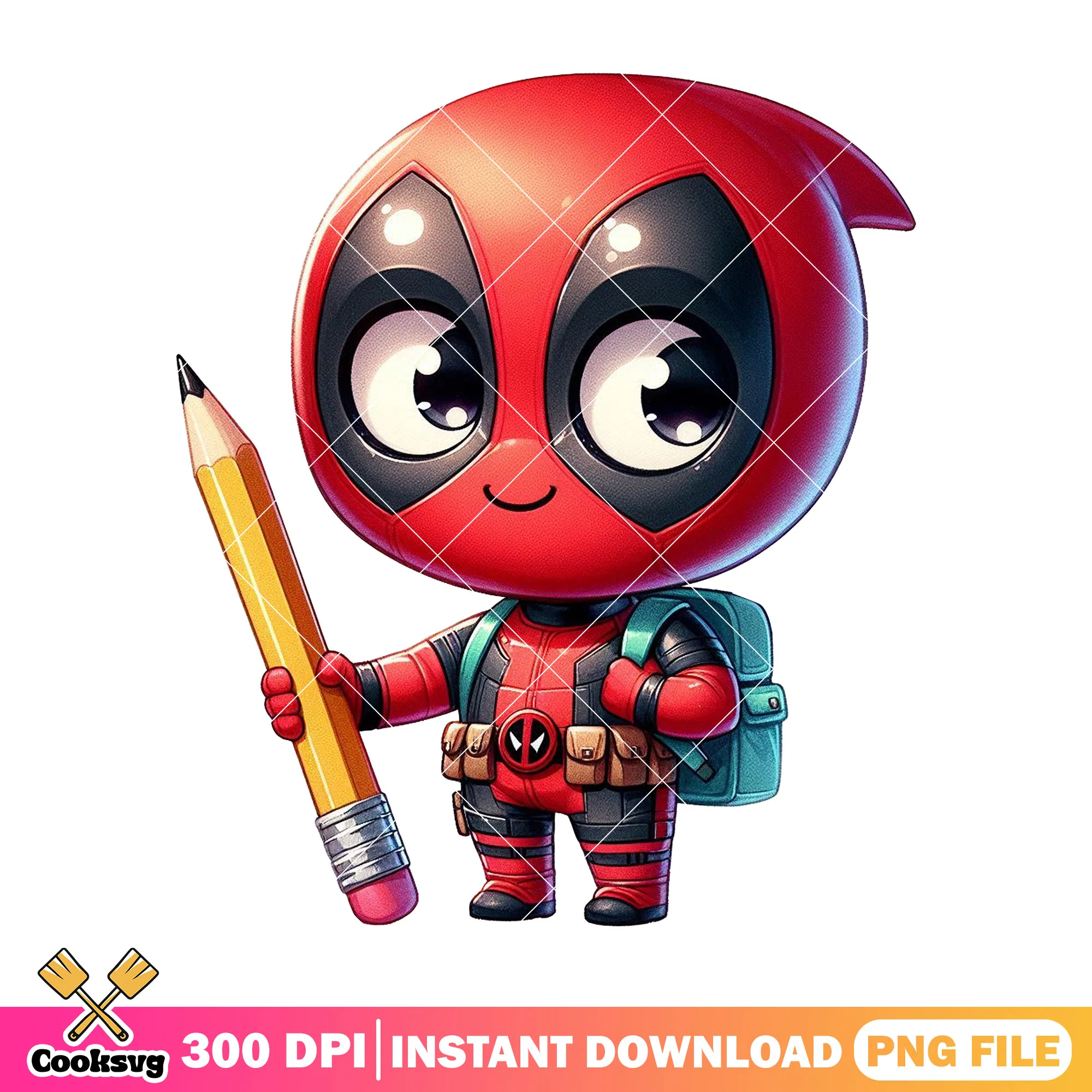 Deadpool with big pencil png, marvel cartoon png, back to school day png