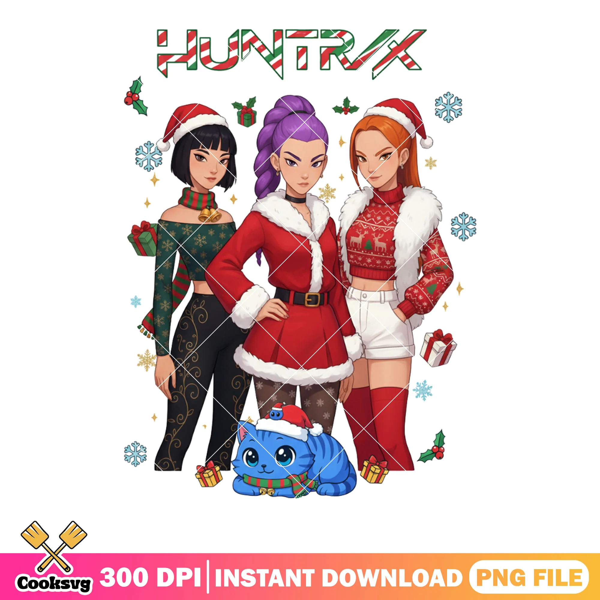 Derpy santa costume cat png, kpop demon hunters png, huntrix png