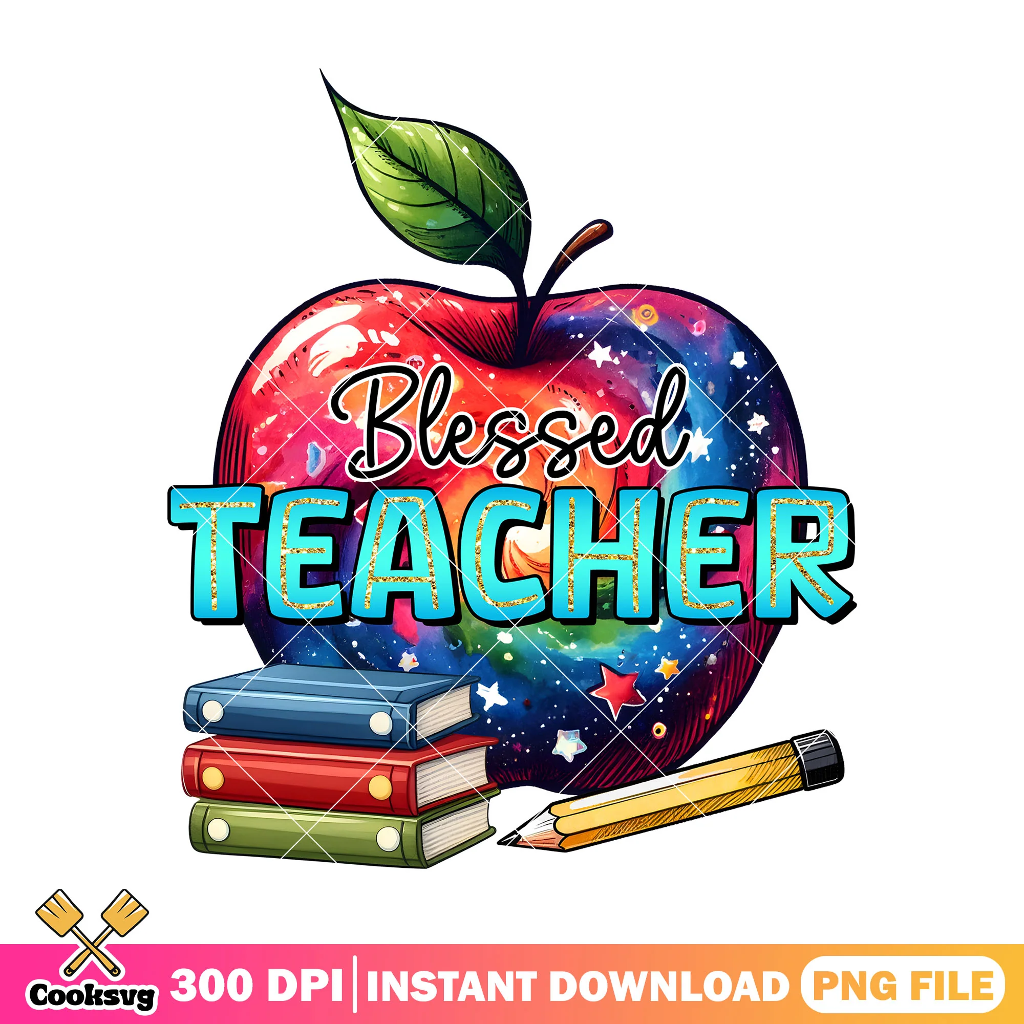 Design blessed teacher png, back to school day png, apple art png