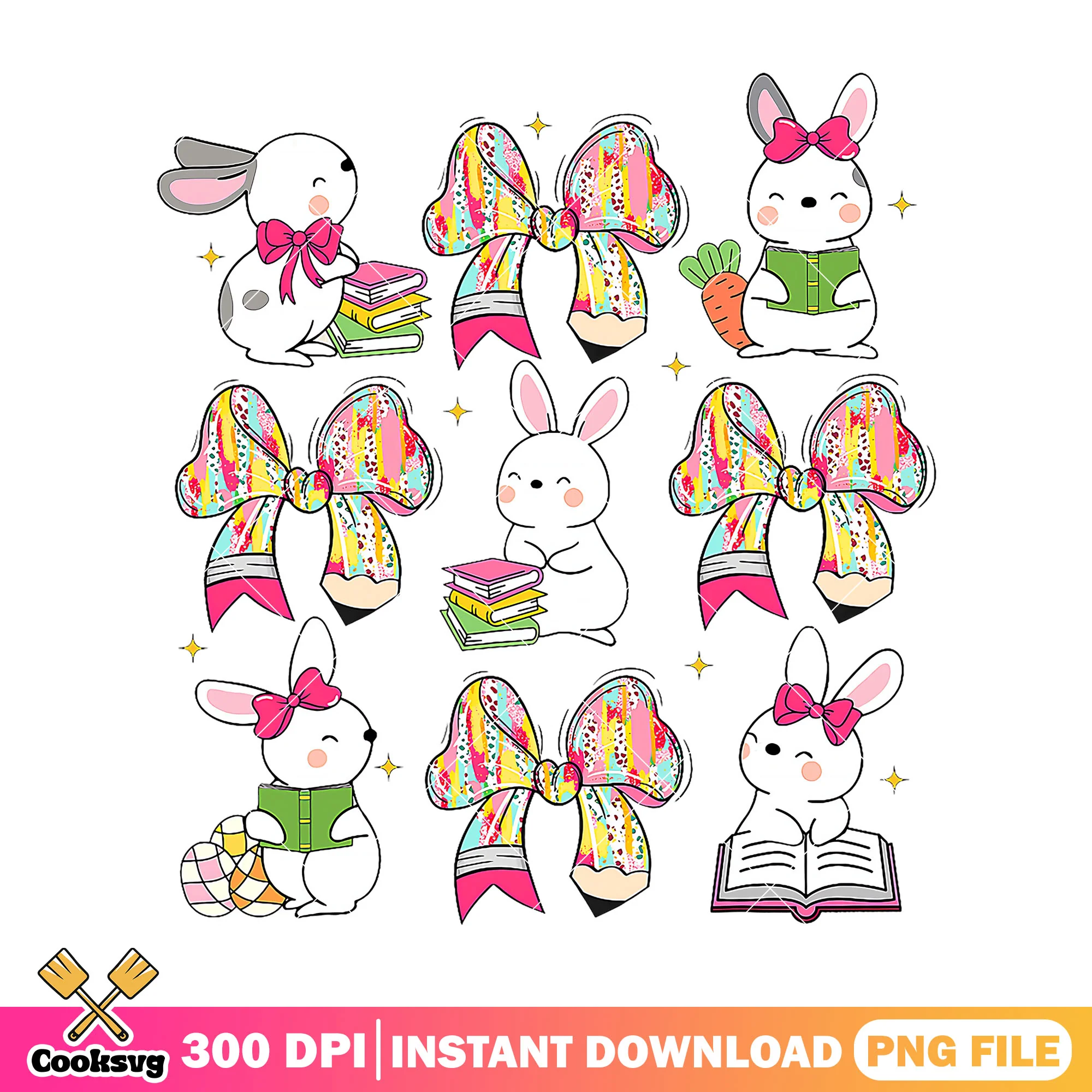 Design bunny and bow png, back to school day png, white bunny png