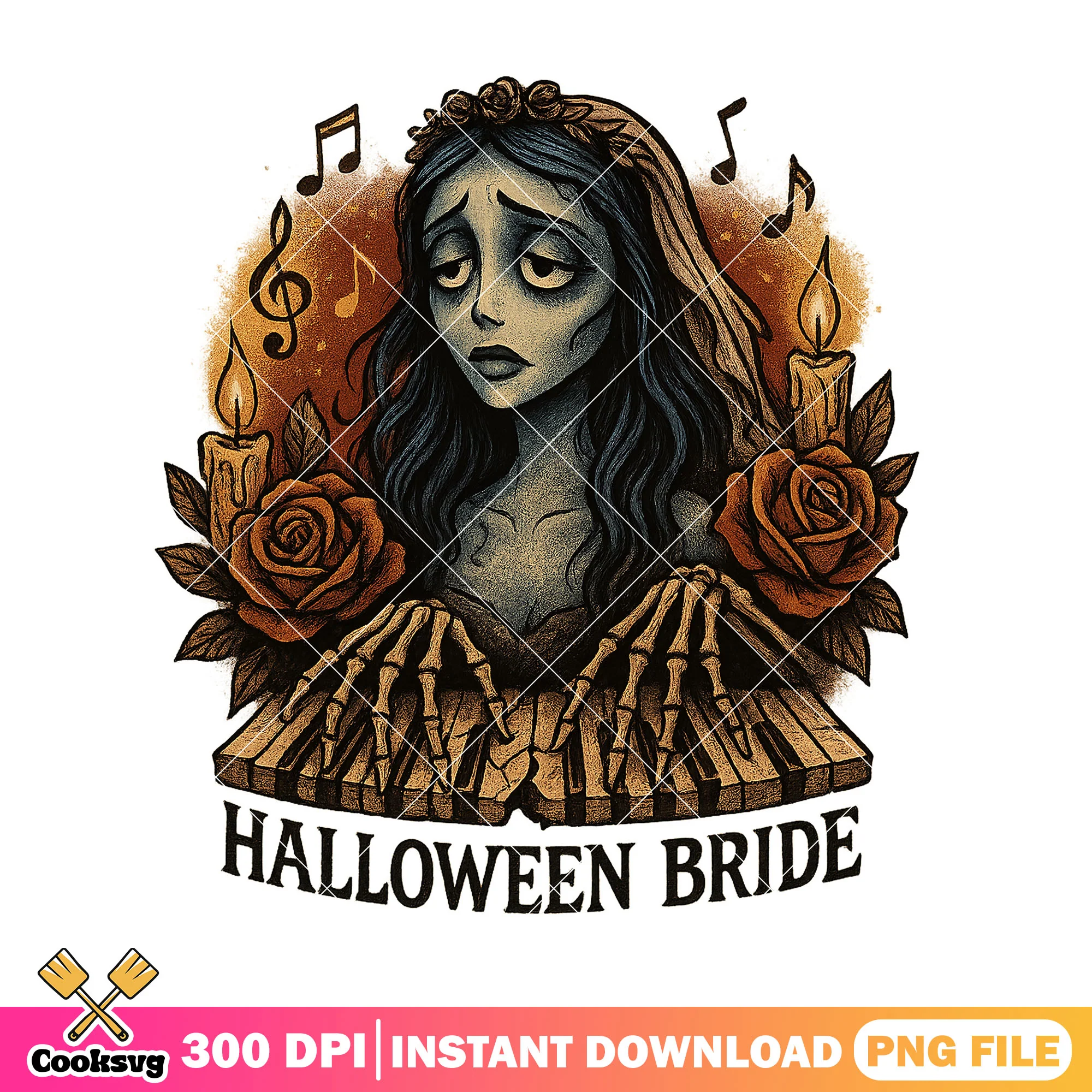 Design creepy bride skeleton png, halloween design png, bride art png