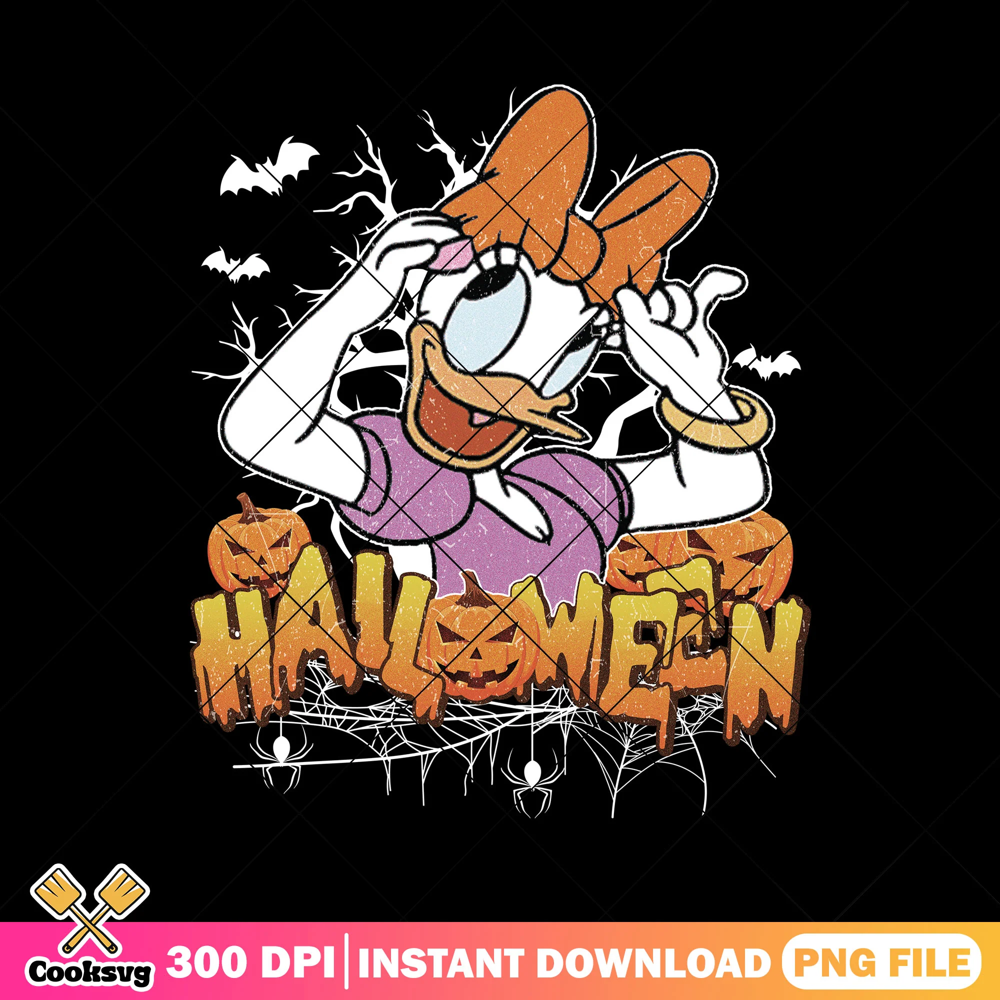 Design daisy with halloween png, daisy duck png, disney halloween png