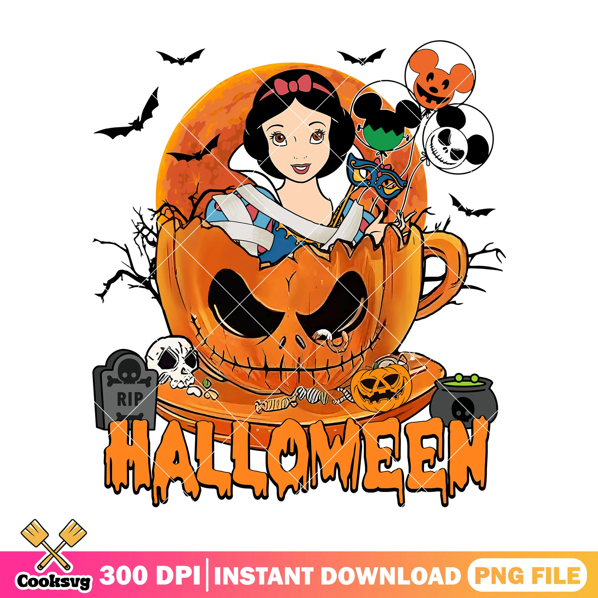 Design princess snow white png, halloween cartoon png, disney land png