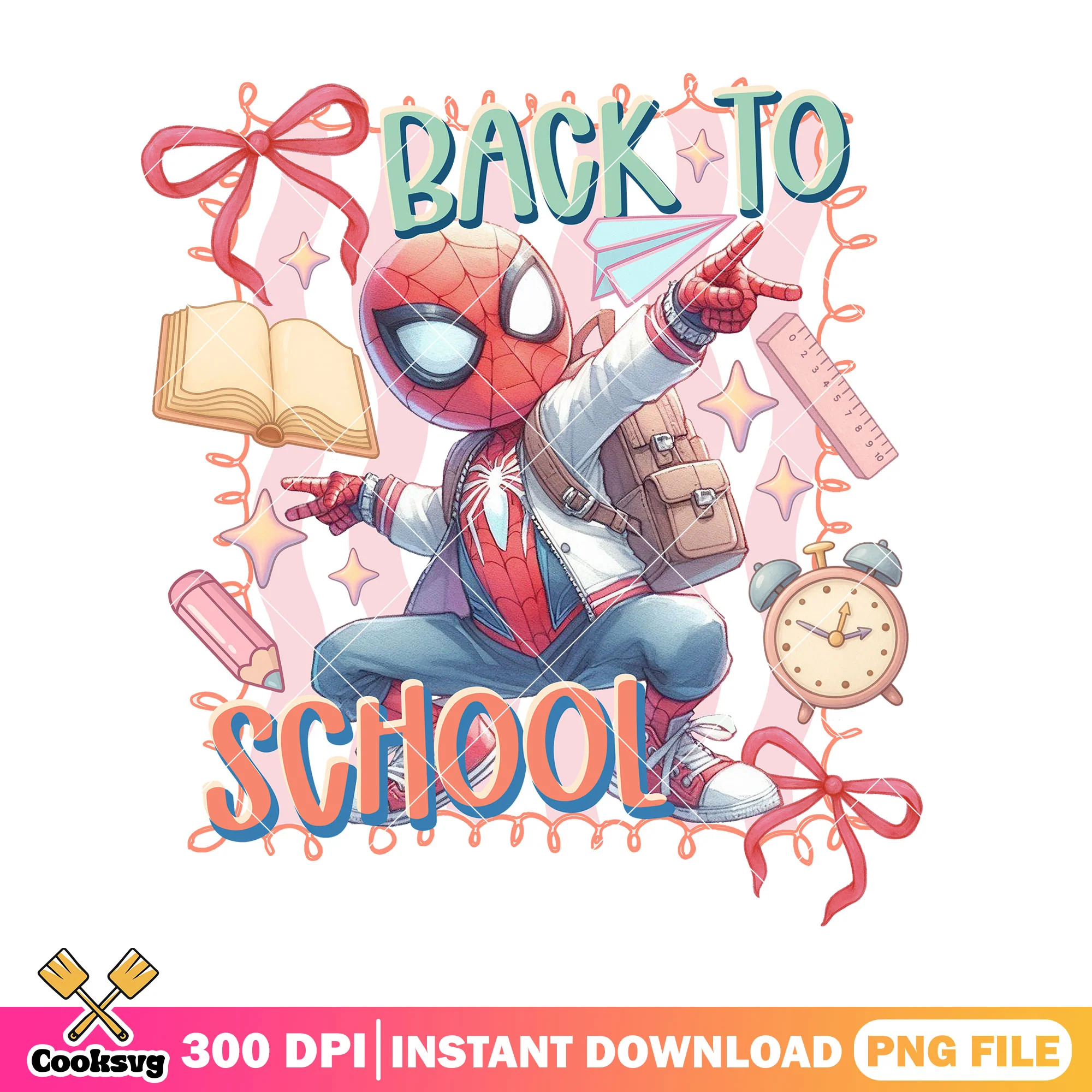 Design spiderman cute png, red outfit png, going back to school png