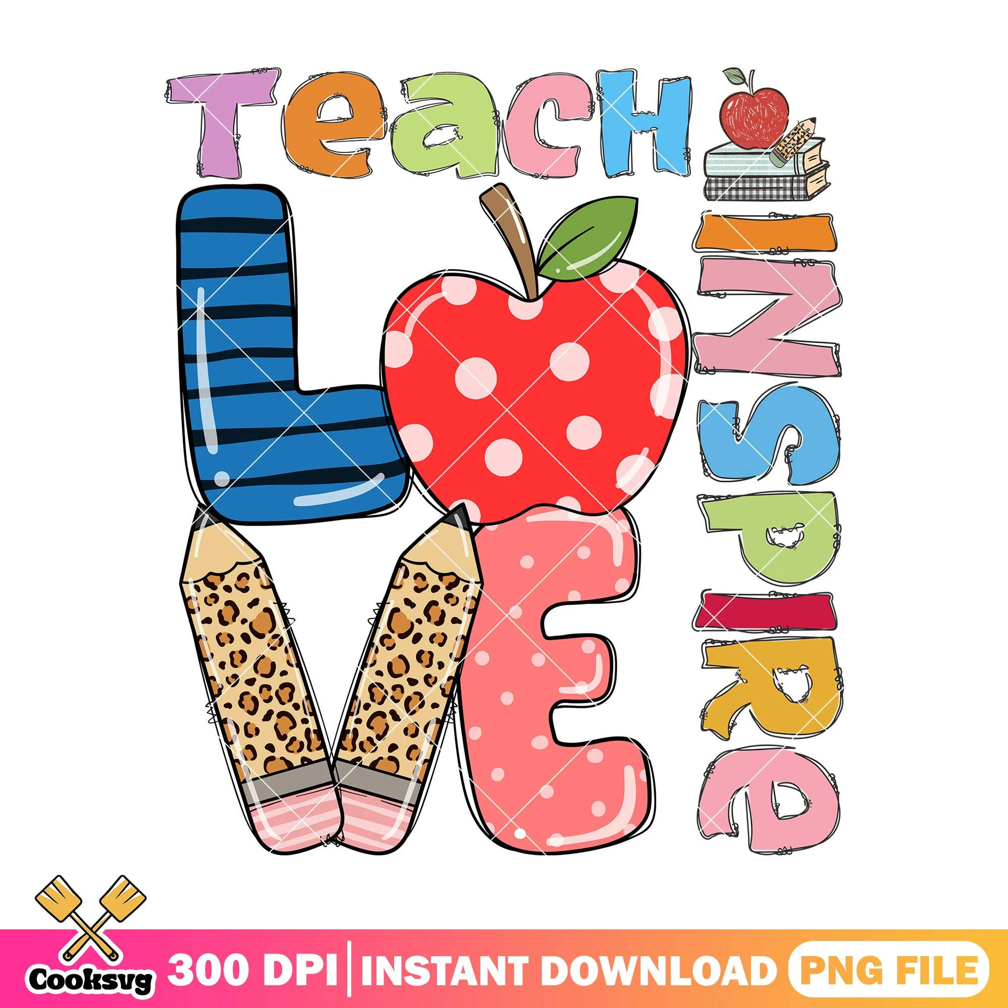 Design teach love inspire png, back to school day png, font cute png