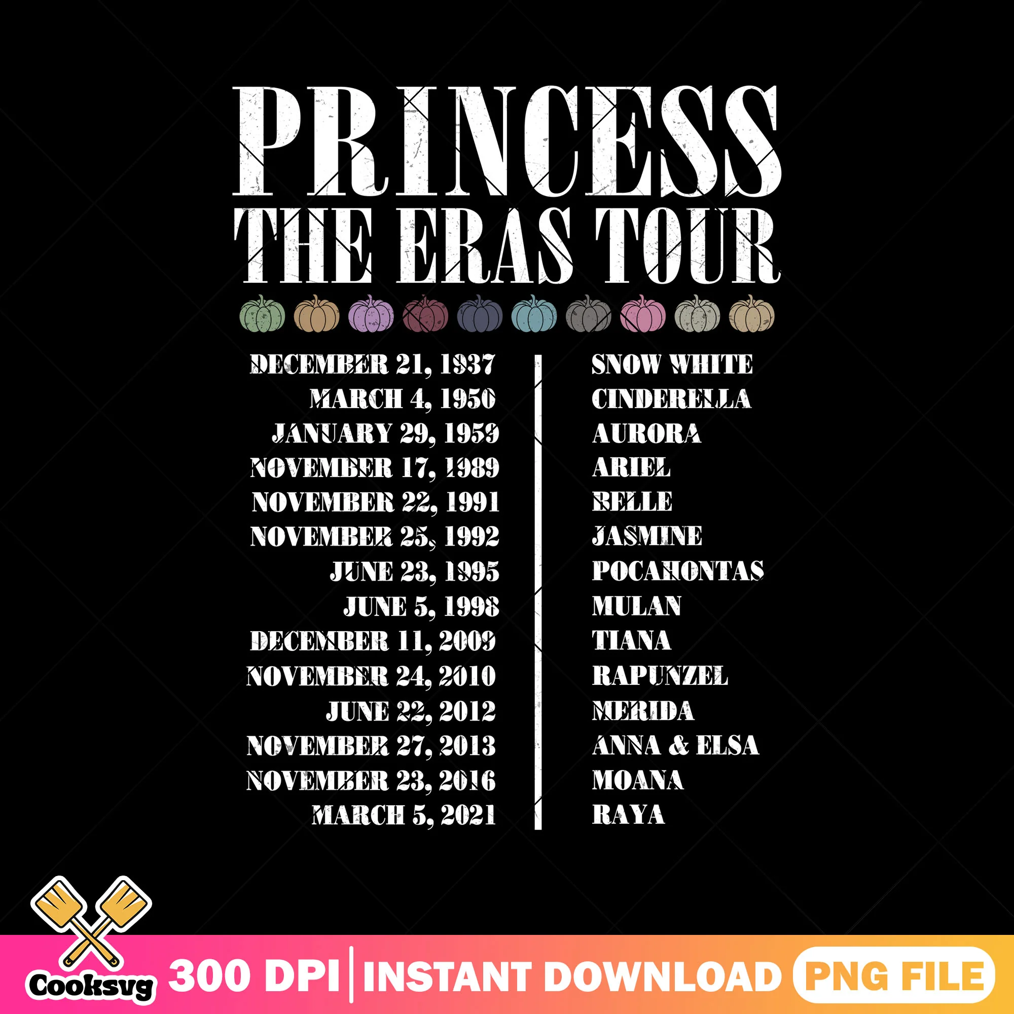 Design the eras tour list png, princess halloween png, horror disney png