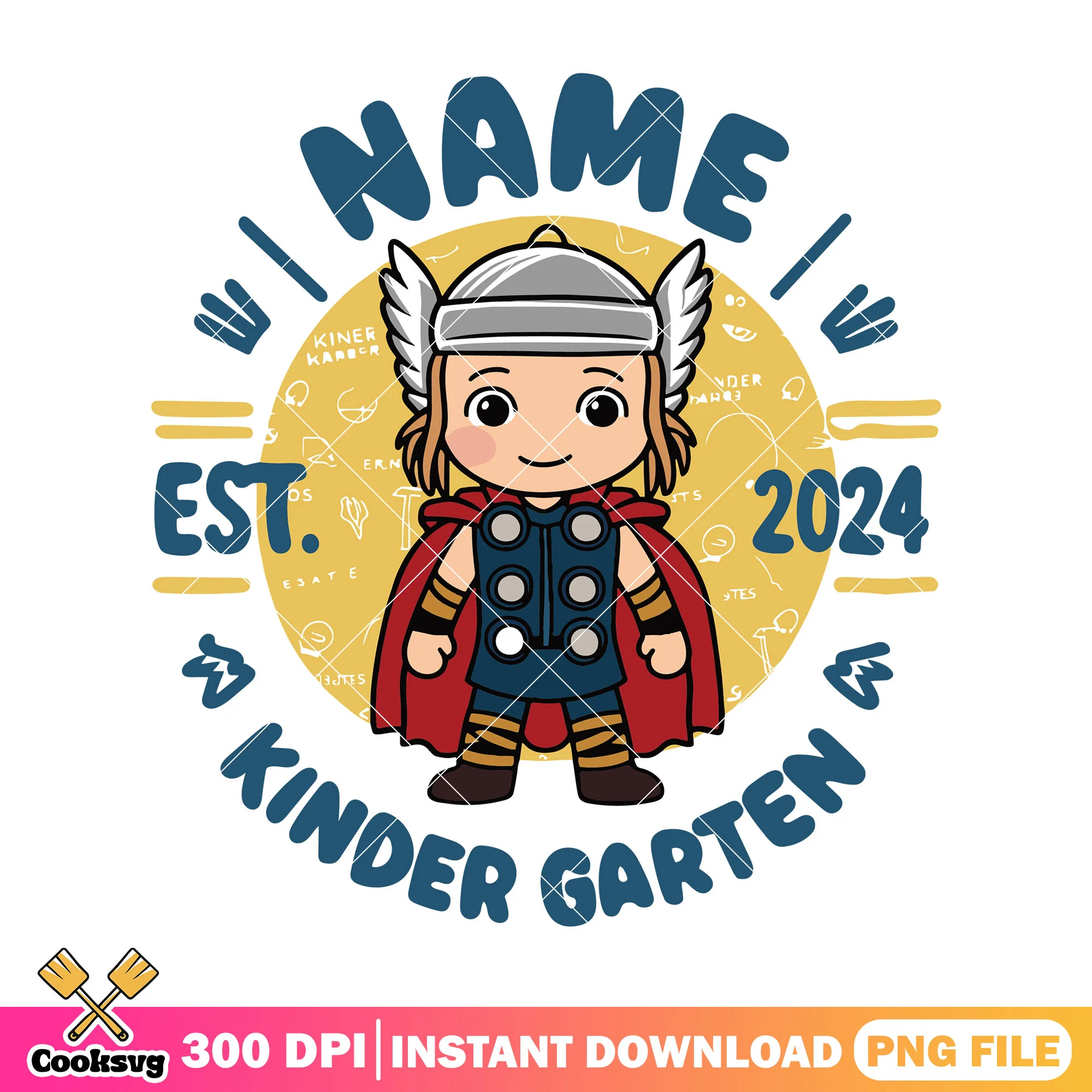Design thor kindergarten png, go back to school png, marvel art png