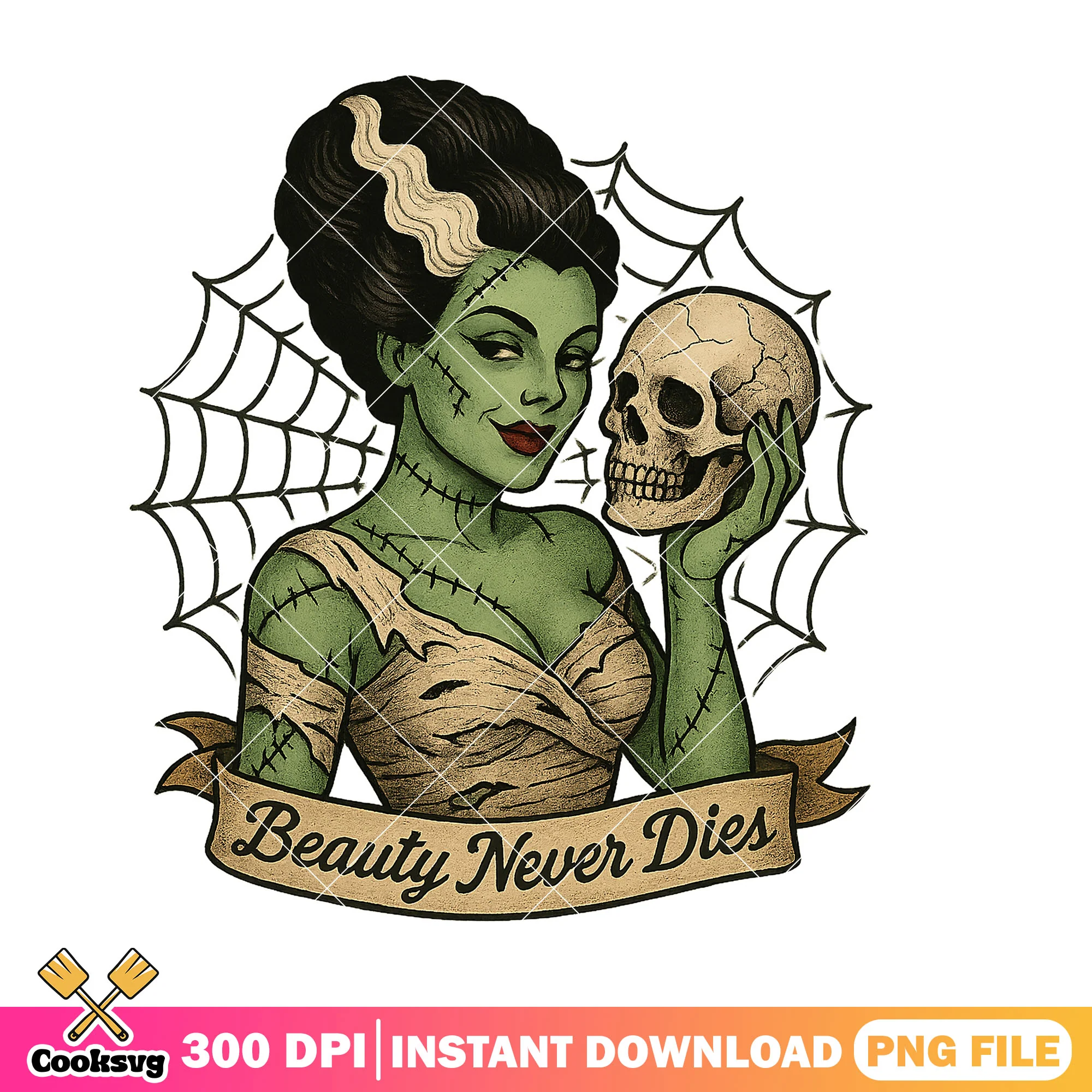 Design zombie beauty skull png, horror beauty png, scary beauty png