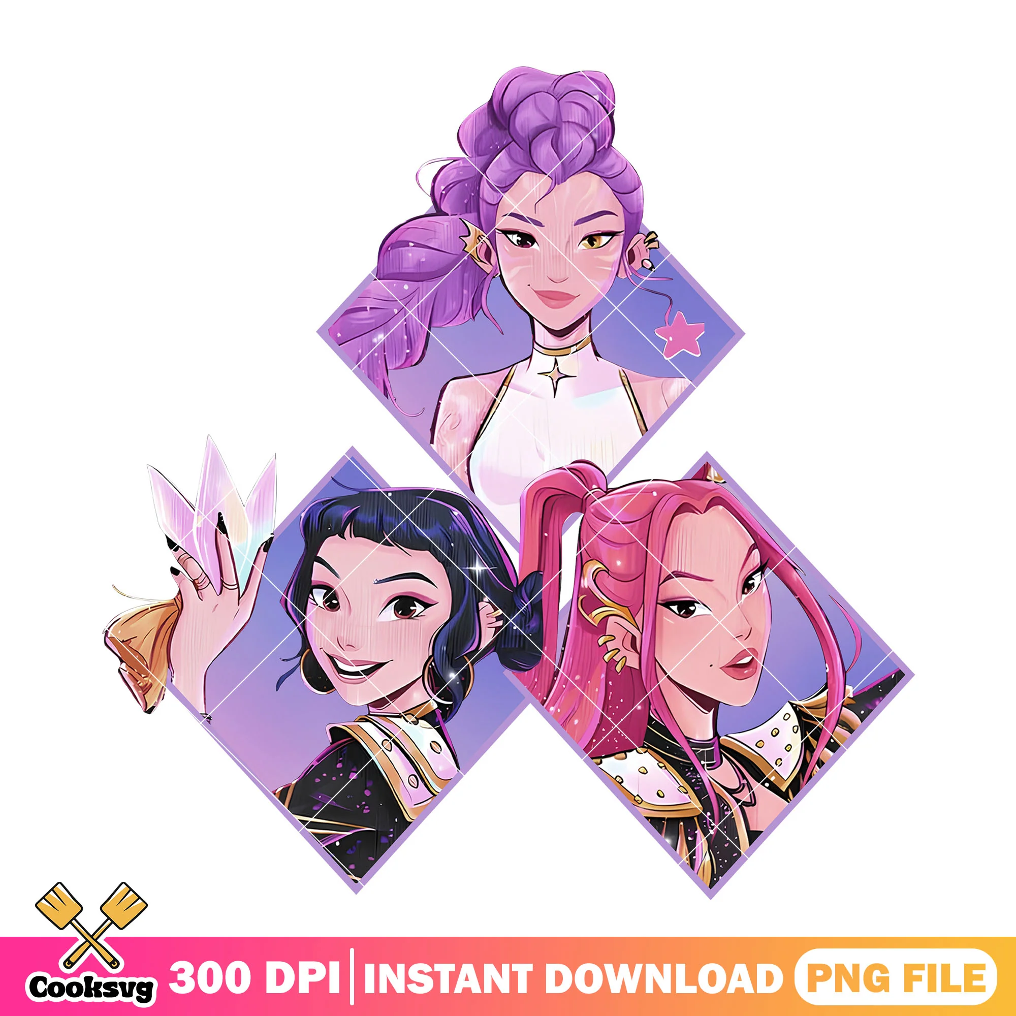 Diamond trio girl png, huntrix kpop png, huntrix netflix png
