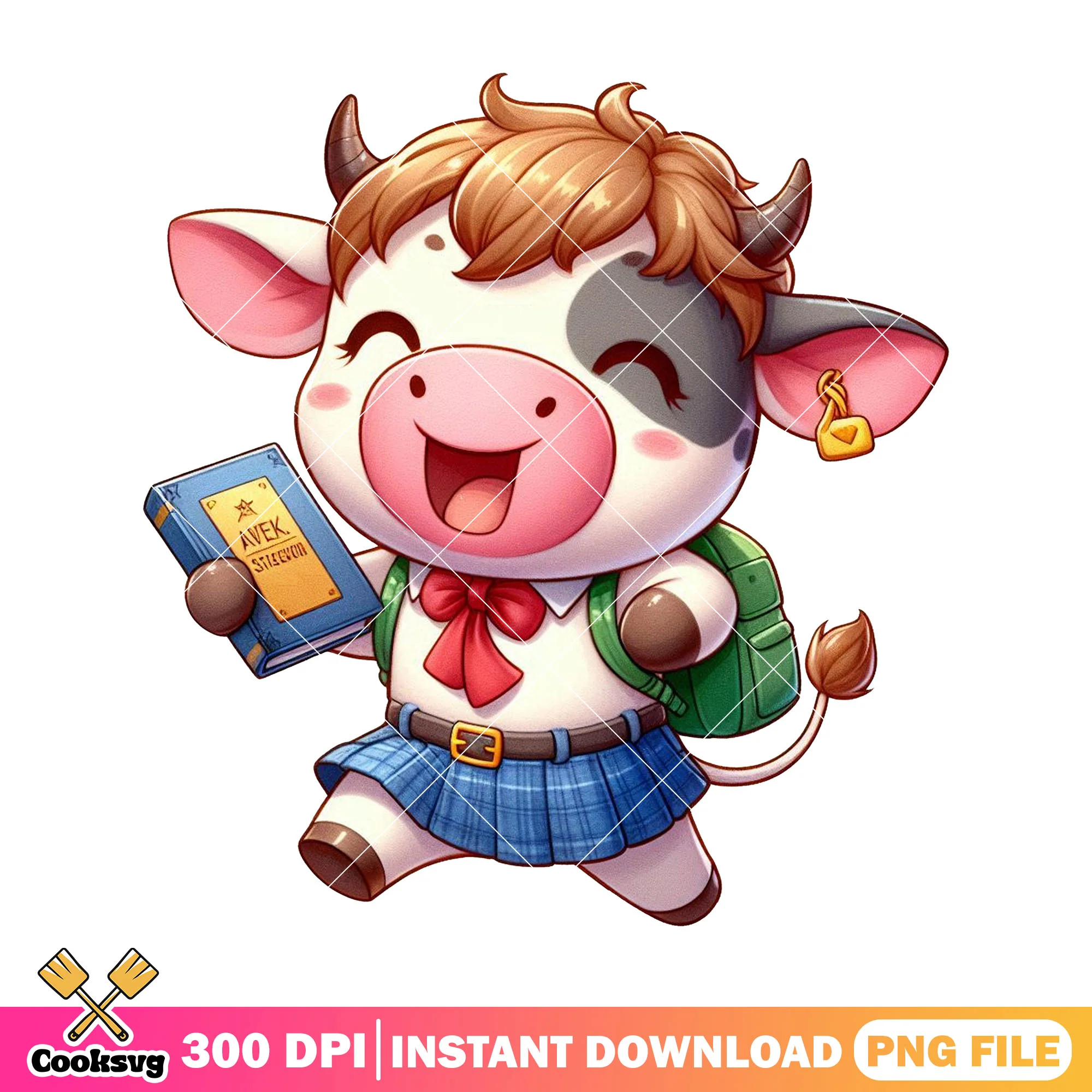 Diary cow green bag png, diary cow png, back to school student png