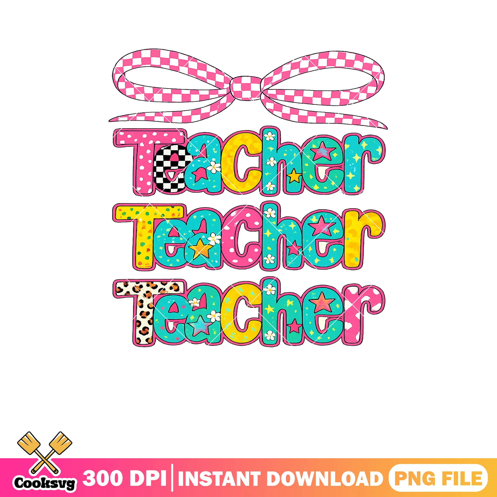 Different colors teacher png, pink bow png, back to school day png