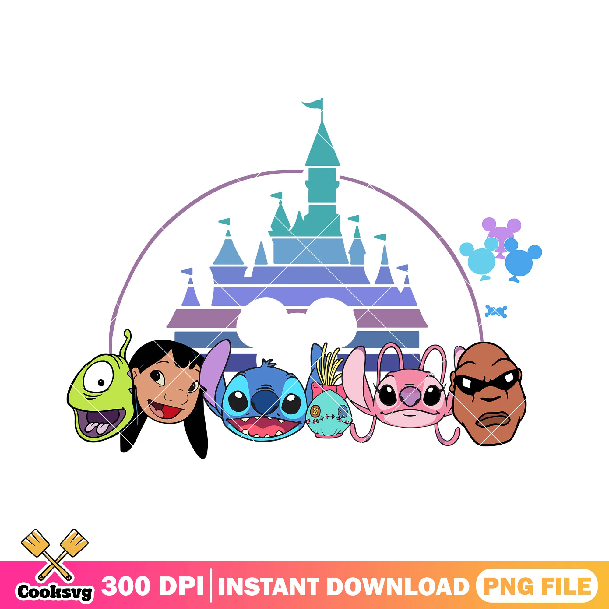 Disney castle stitch characters png, stitch characters png, stitch head png