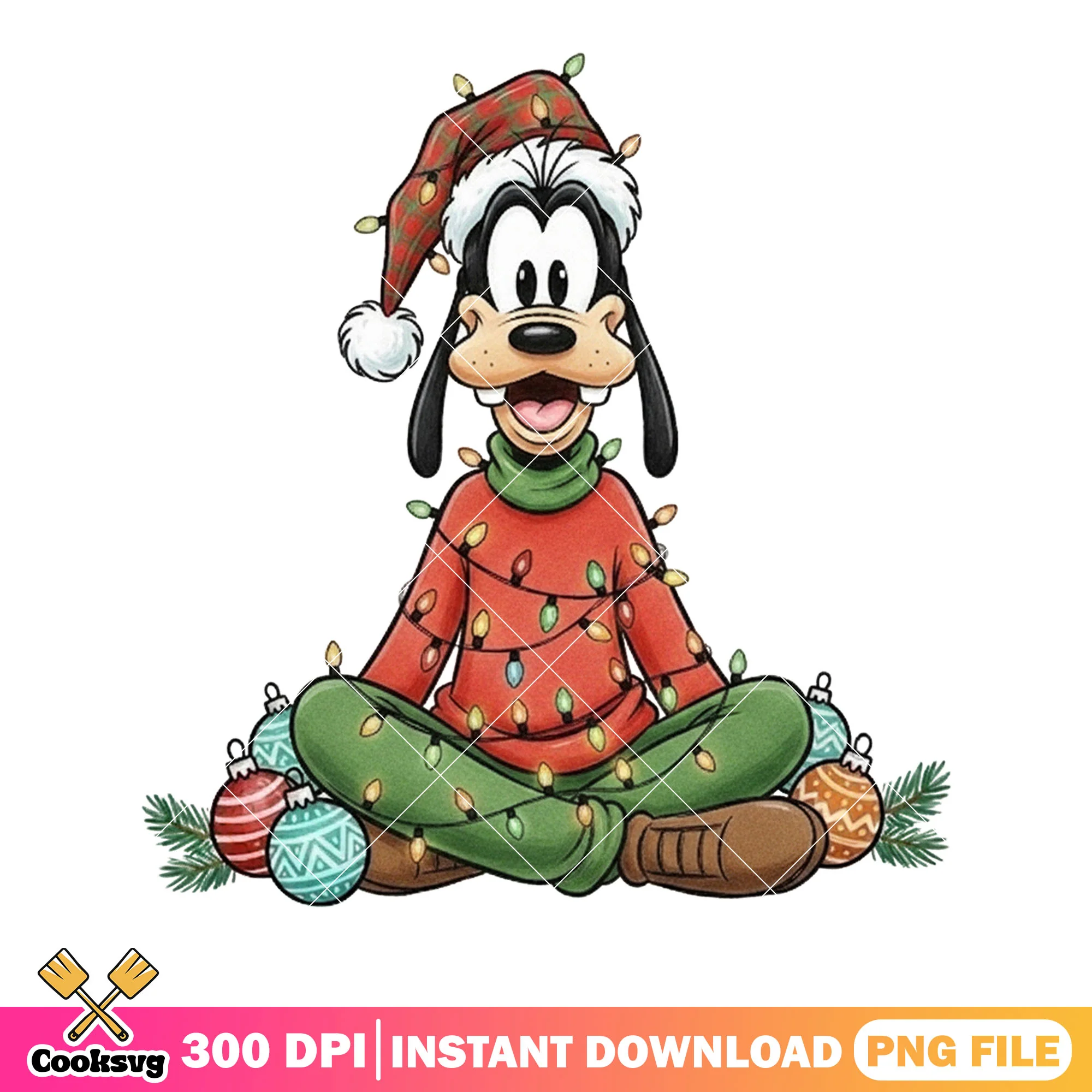 Disney goofy cartoon png, goofy christmas png, decor goofy lights png