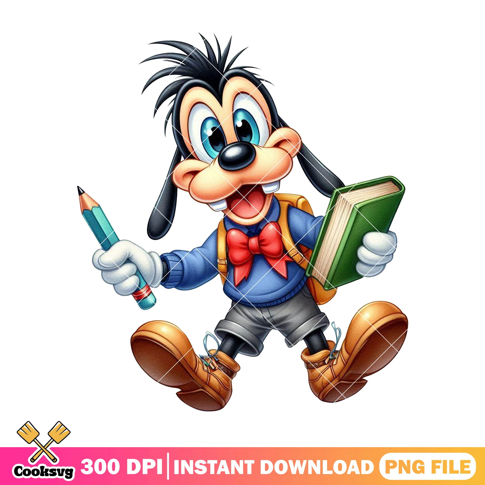 Disney goofy reading png, disney art png, go back to school png