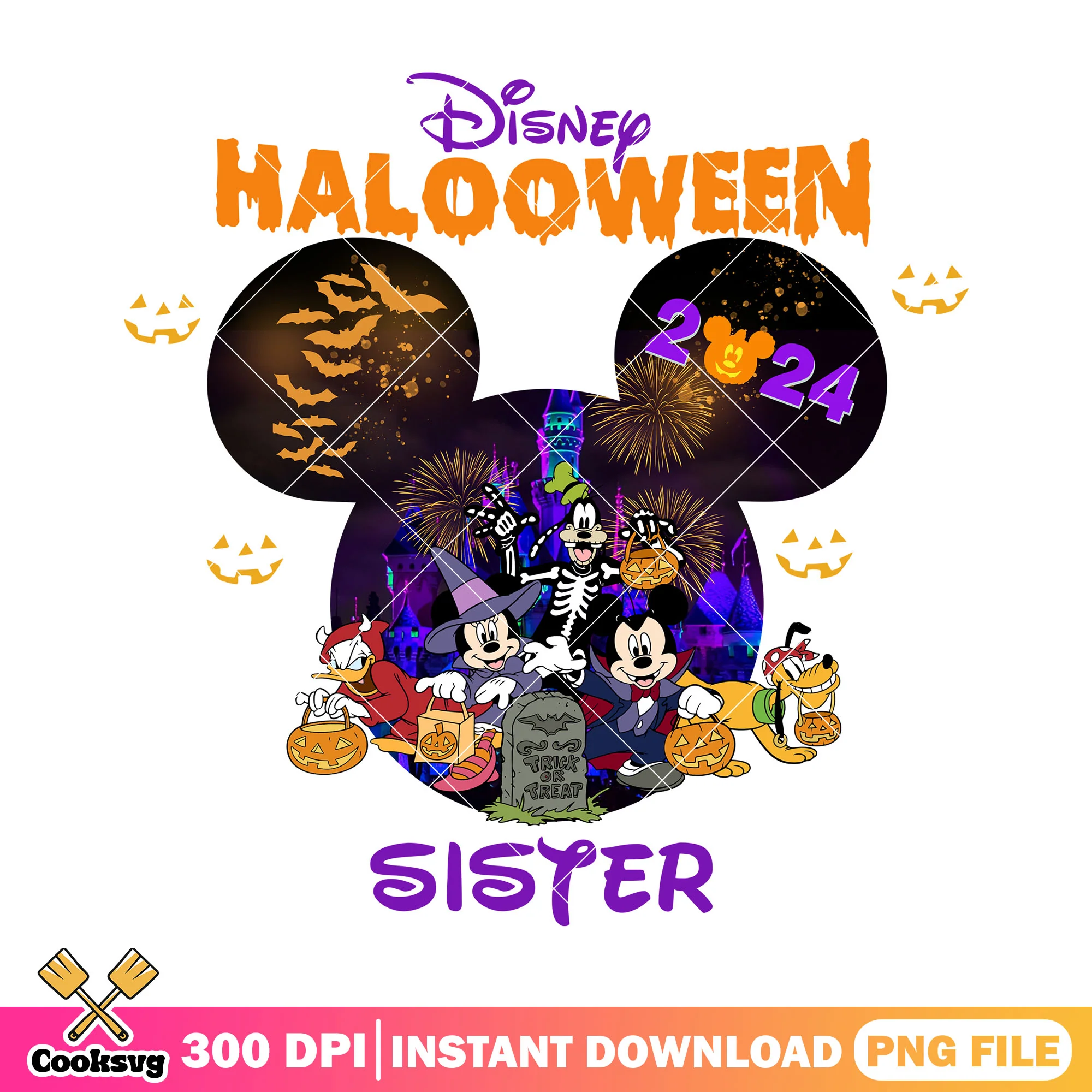 Disney halloween sister png, mickey mouse movie png, halloween disney png