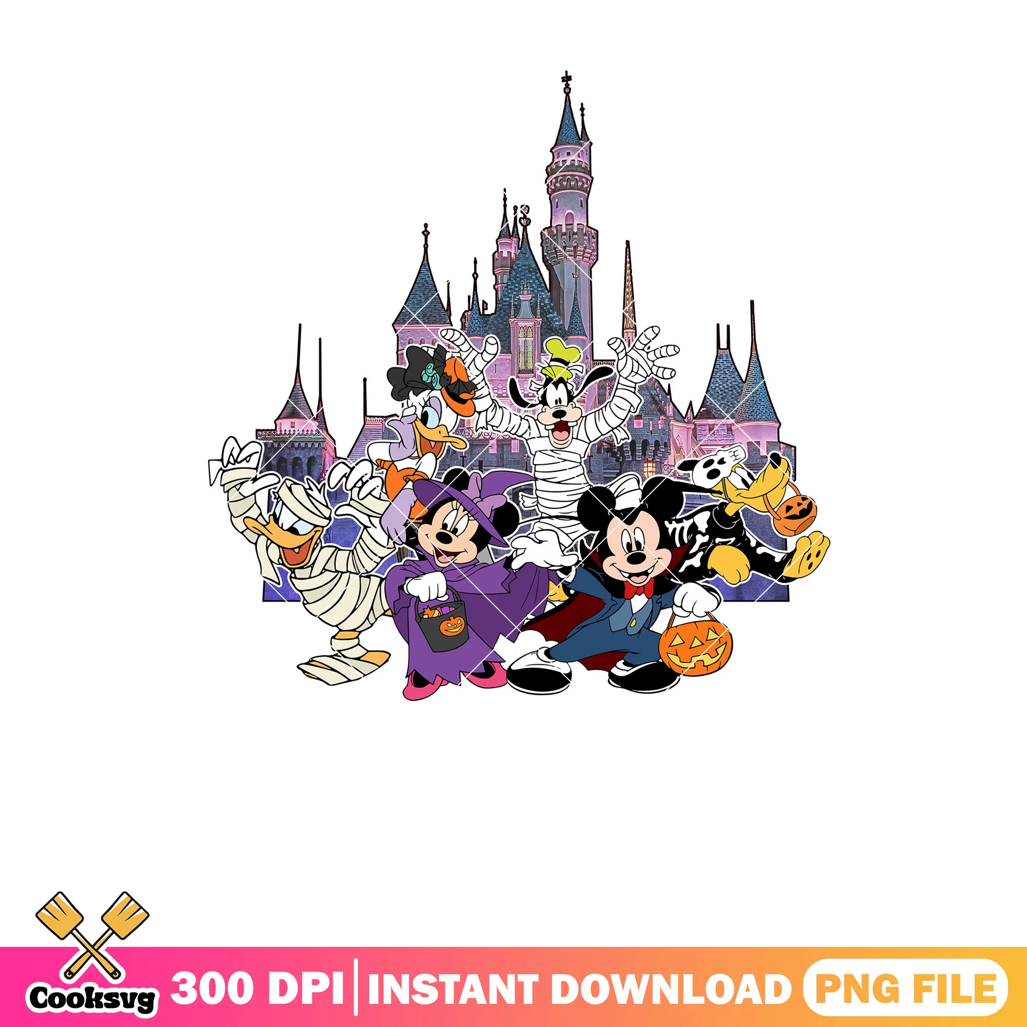 Disney land castle halloween png, mickey cute png, halloween event png