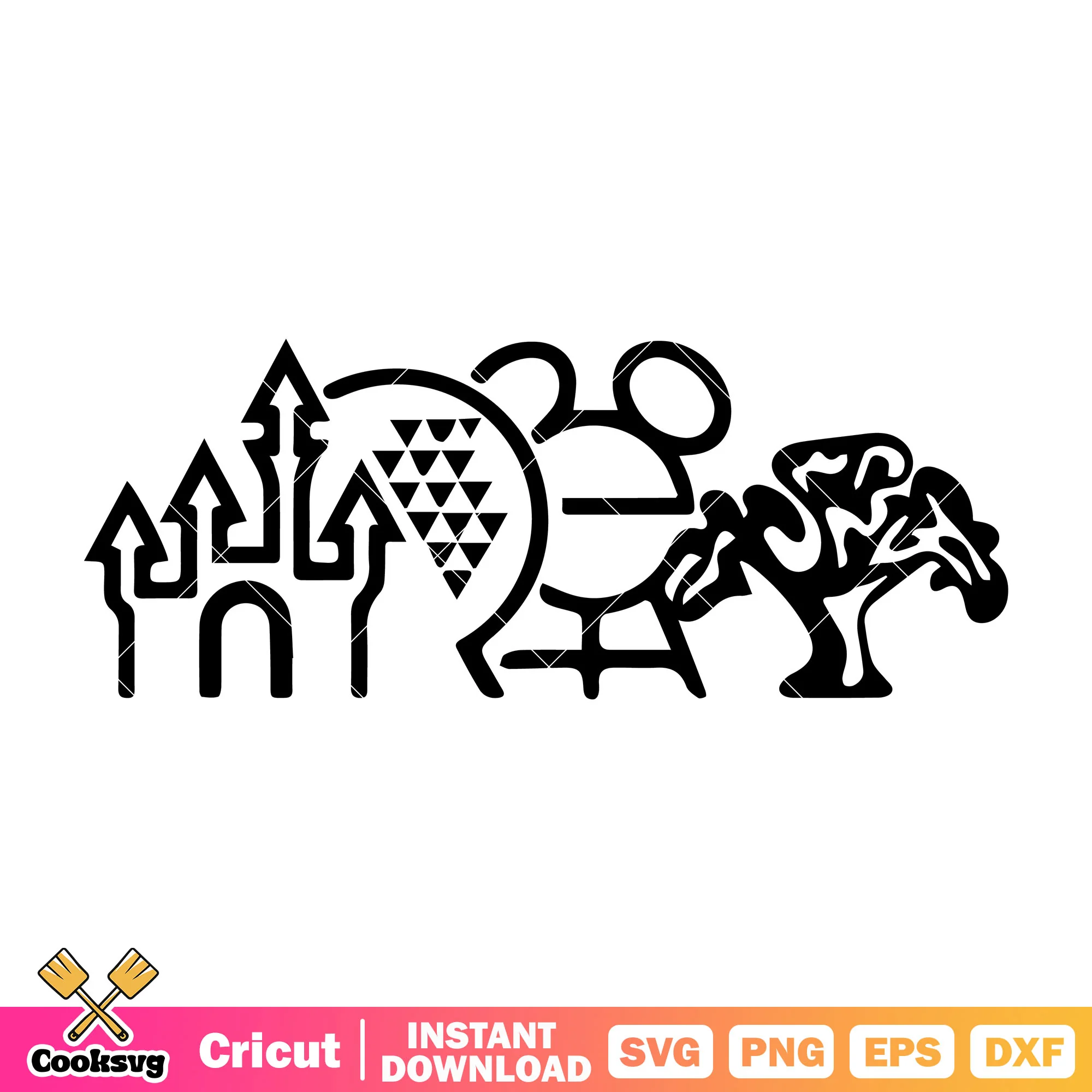 Disney mickey castle black white svg design, disney castle svg