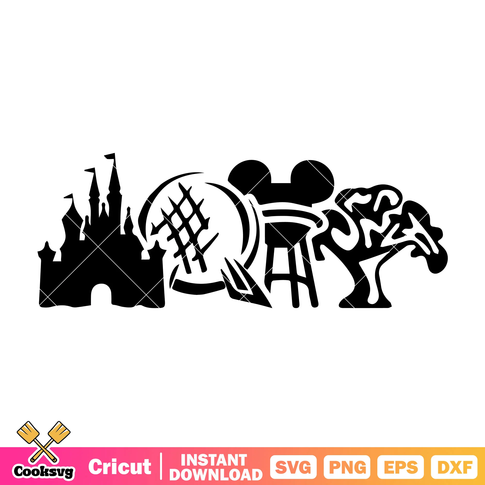 Disney mickey castle black white svg file, disney castle svg