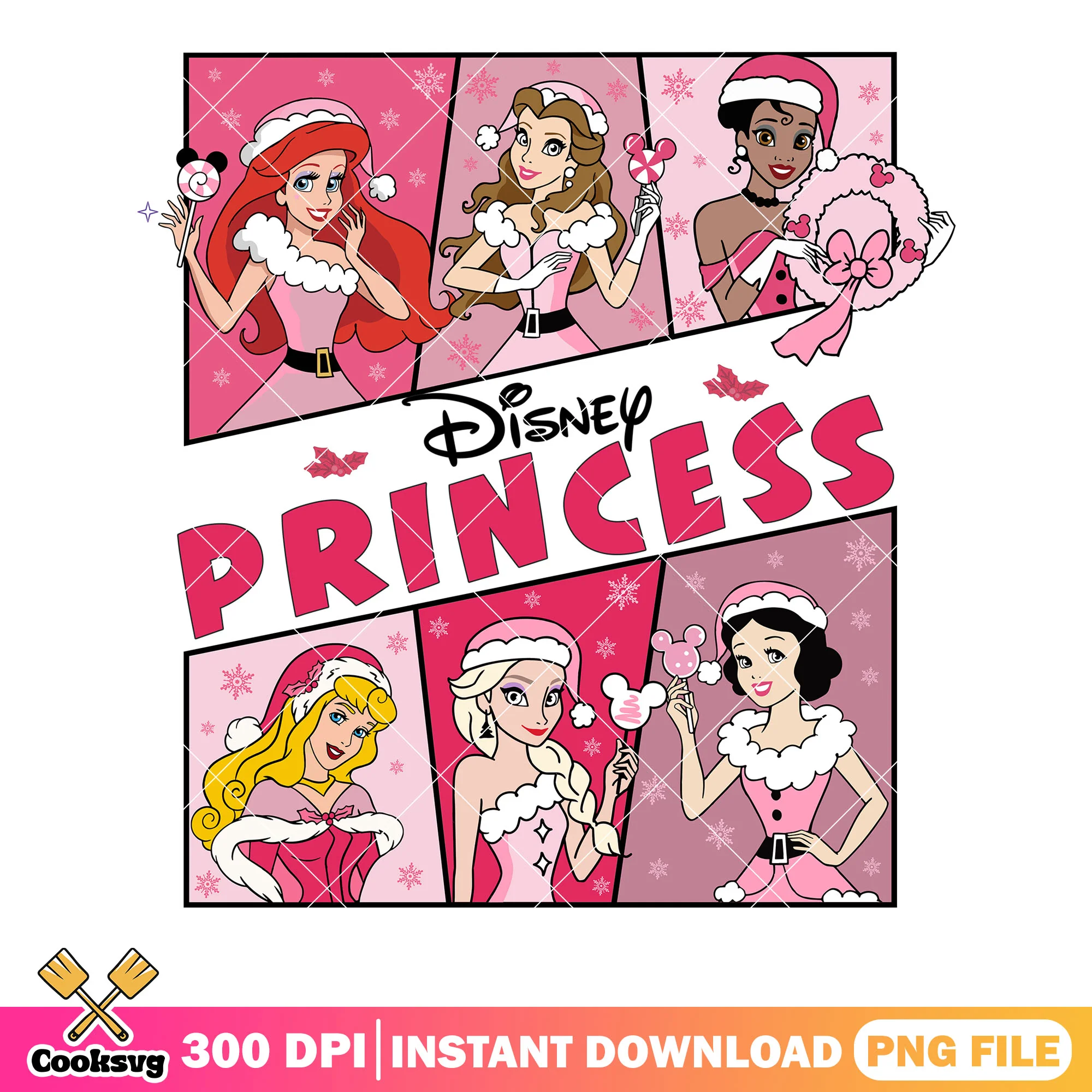 Disney princess pink christmas png, pop art set png, santa pink png