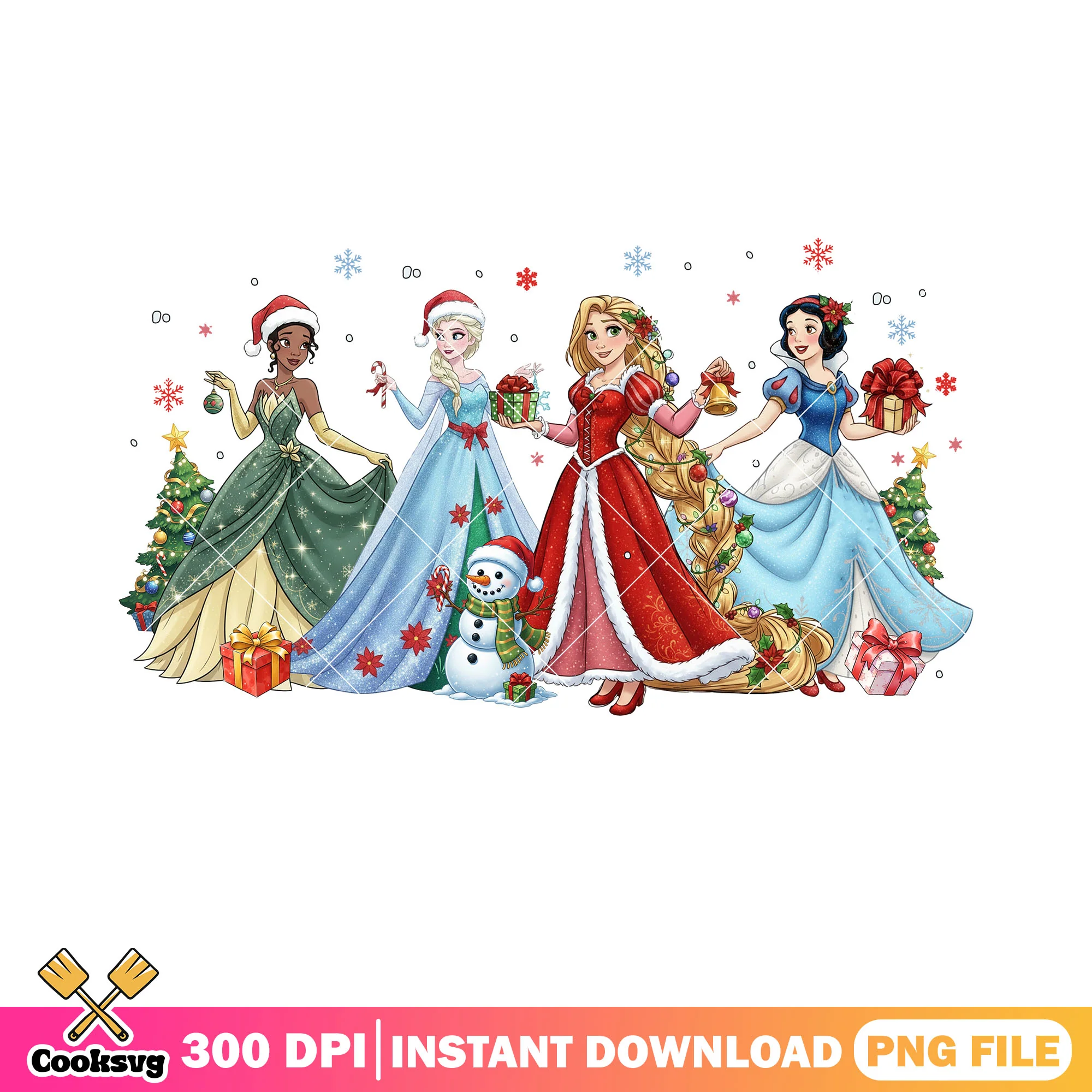 Disney princess rapunzel png, snow white png, christmas tree png