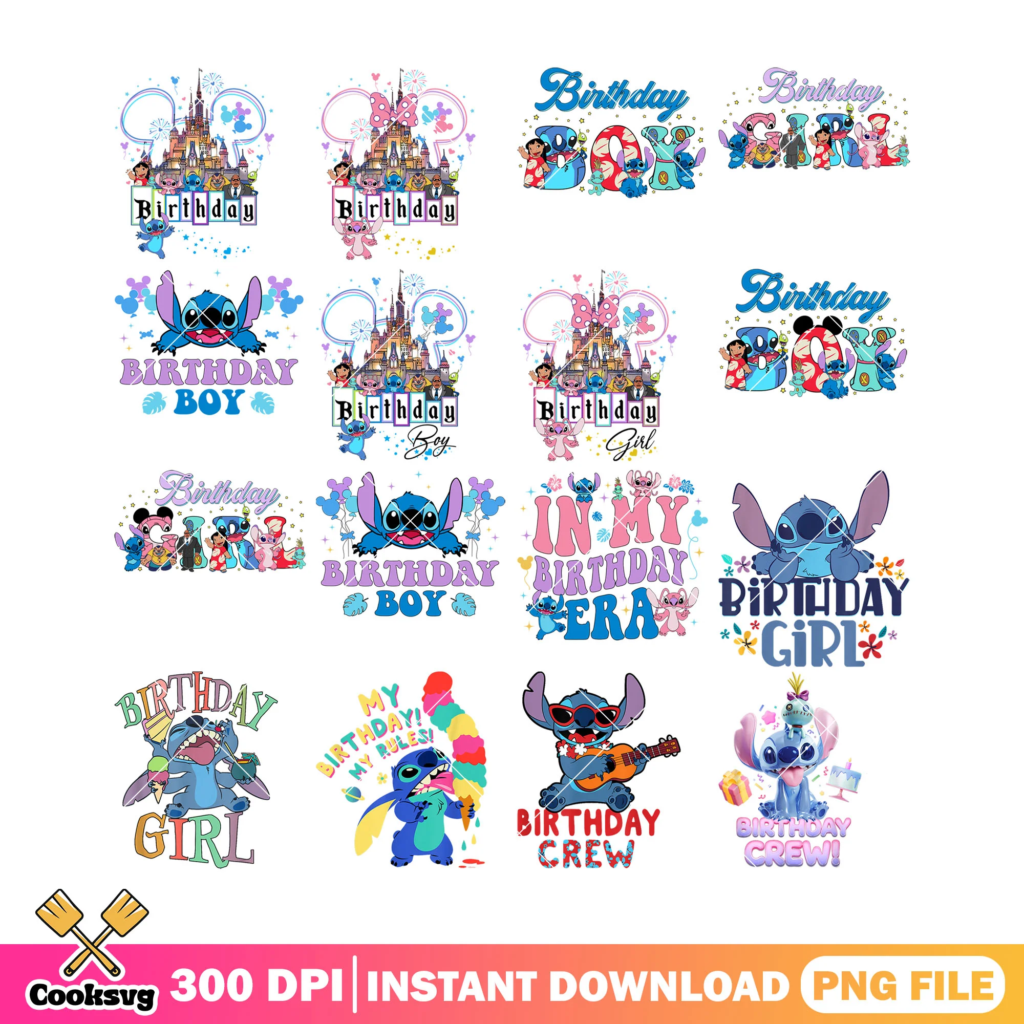 Disney stitch birthday png bundle, stitch birthday png, disney stitch png