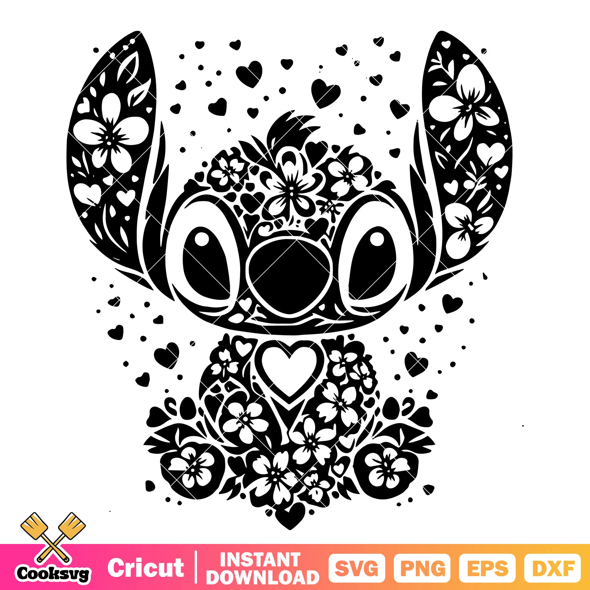 Disney stitch love black svg, disney stitch svg, love stitch svg