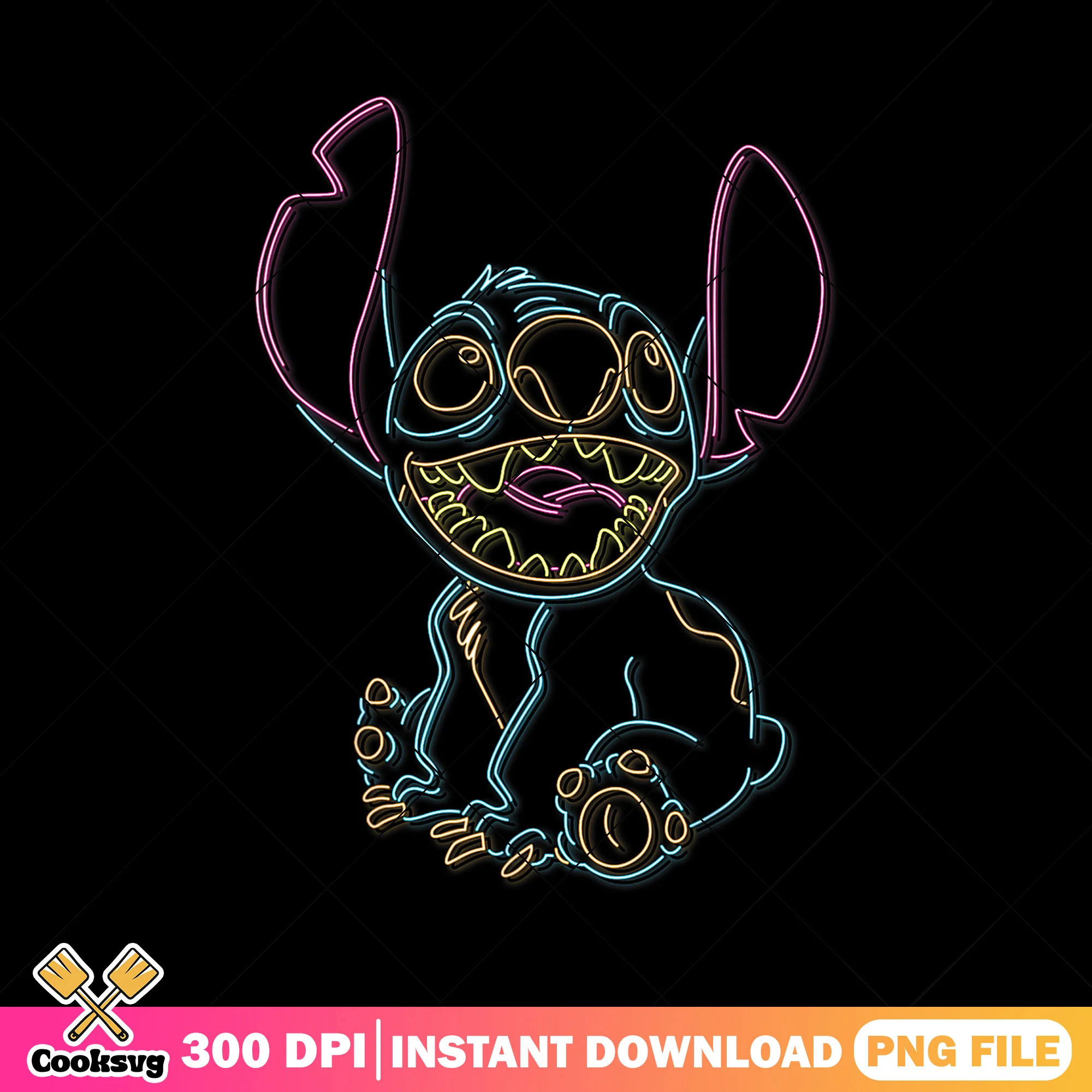 Disney stitch neon outline png, stitch outline png, funny stitch png