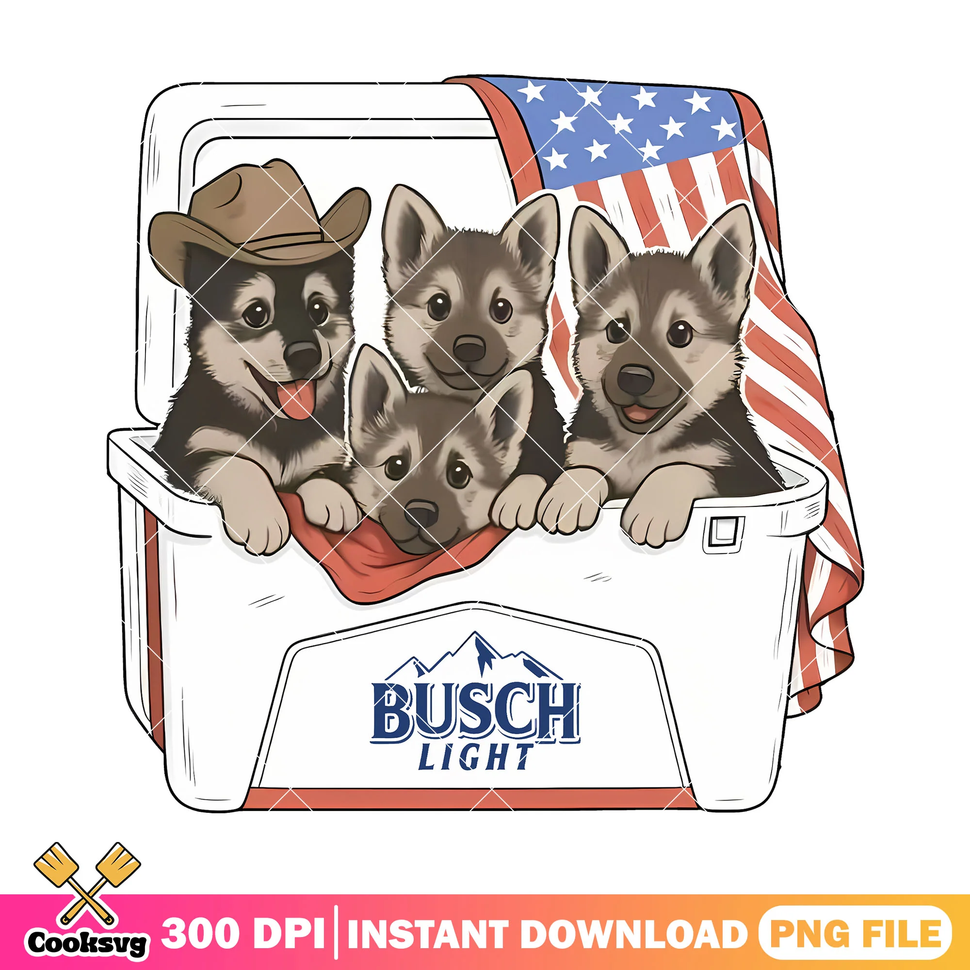 Dog in busch light beer png, busch light apple png, america flag png