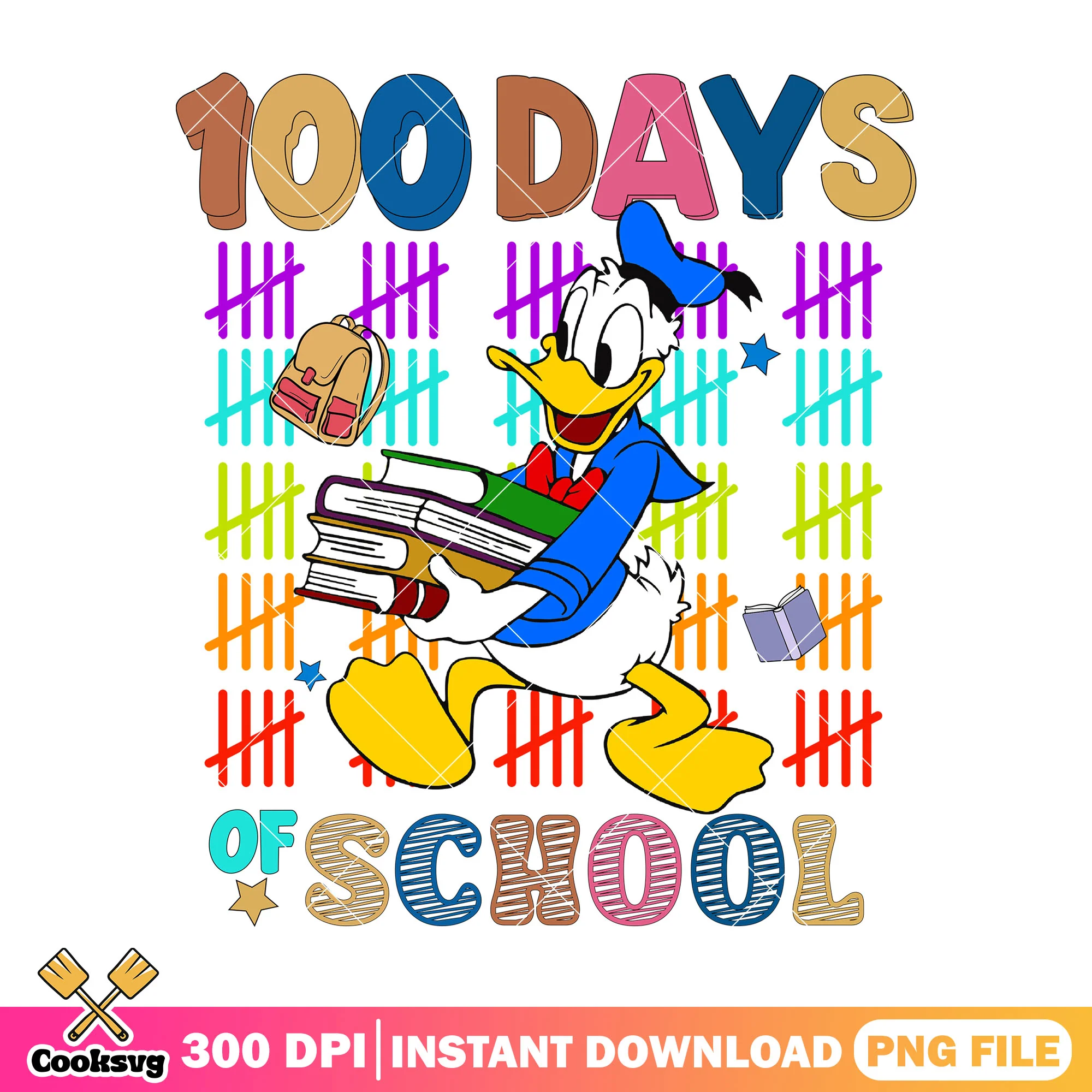 Donald 100 days design png, disney world png, back to school art png