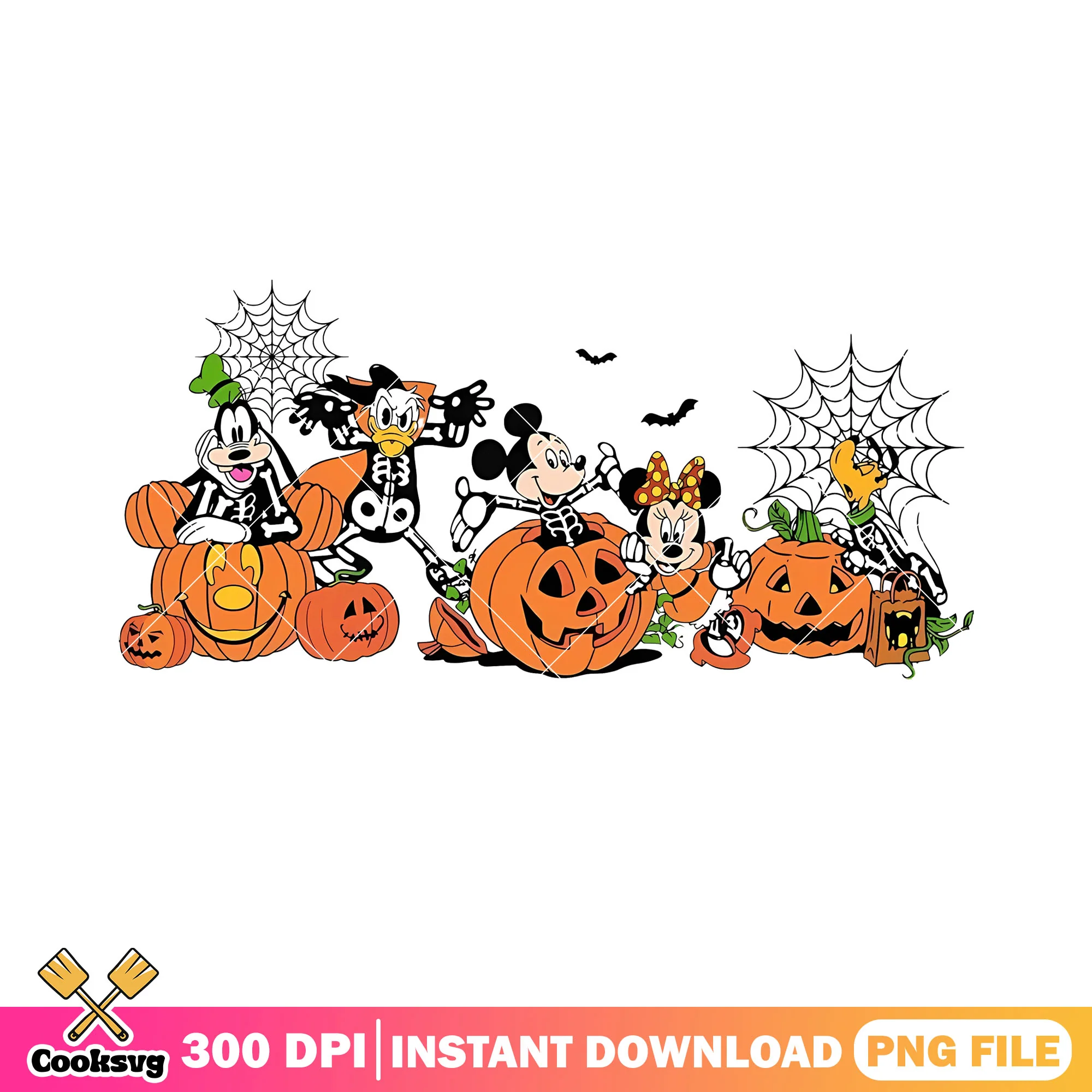 Donald and friends png, skeleton costume png, jack o lantern png